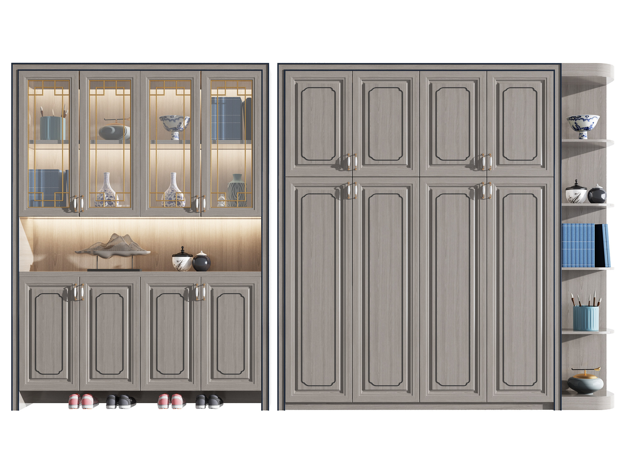 新中式实木鞋柜,衣柜3d模型下载