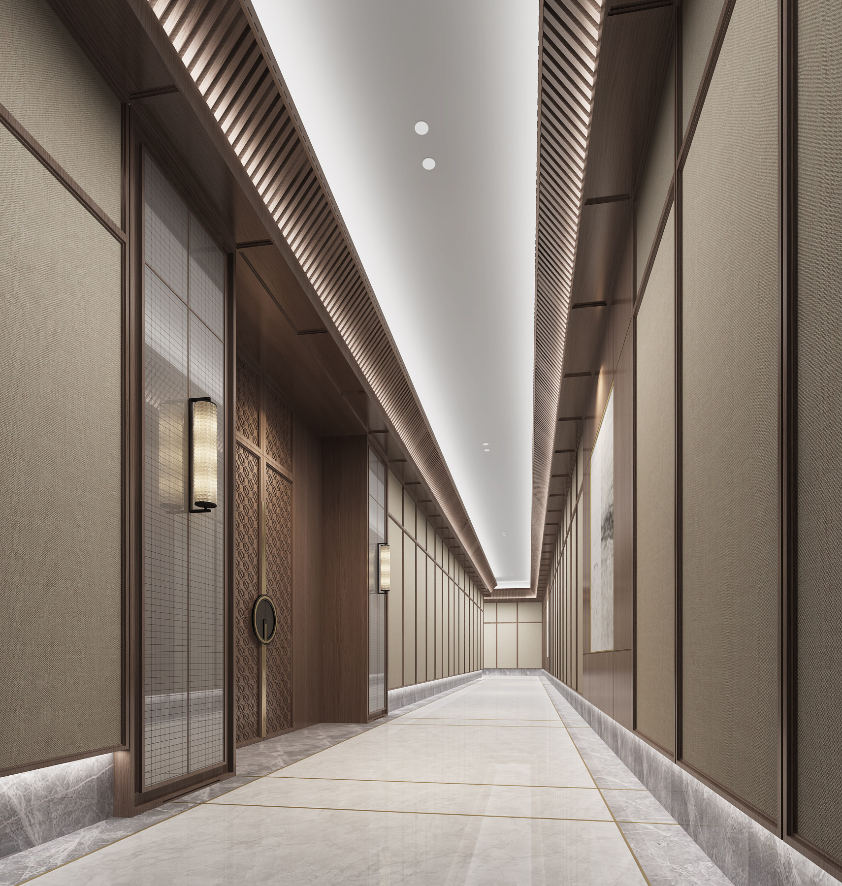 新中式酒店走廊过道，3d模型下载