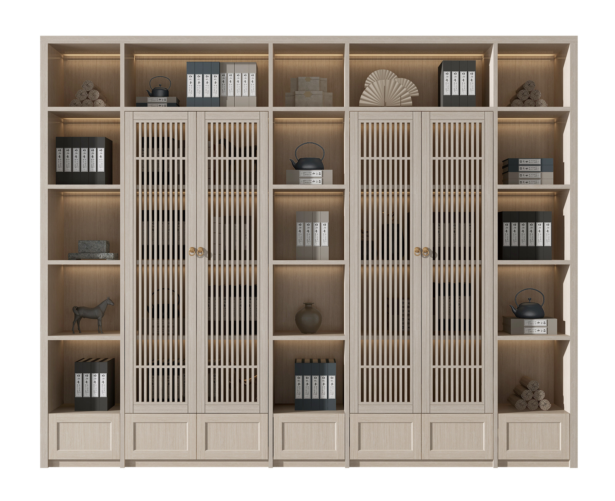 新中式装饰柜，书柜，3d模型下载