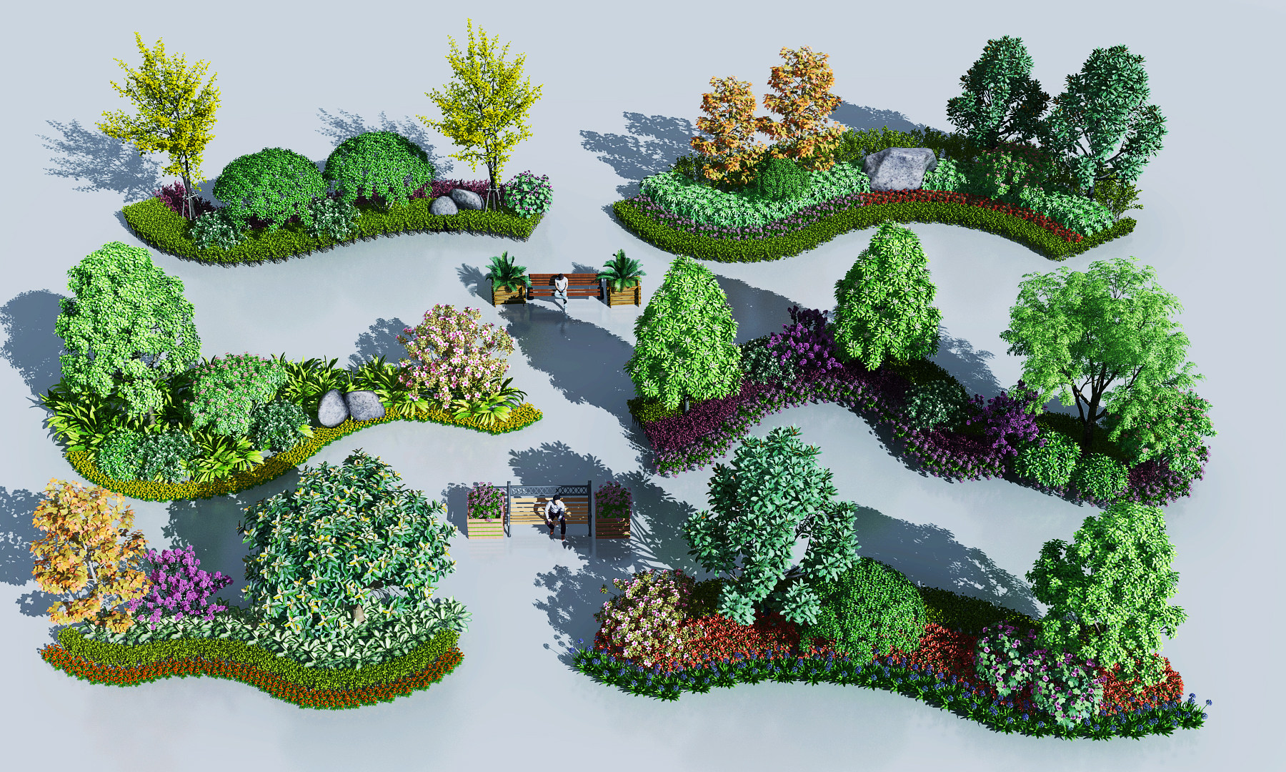 现代户外花槽树木3d模型下载