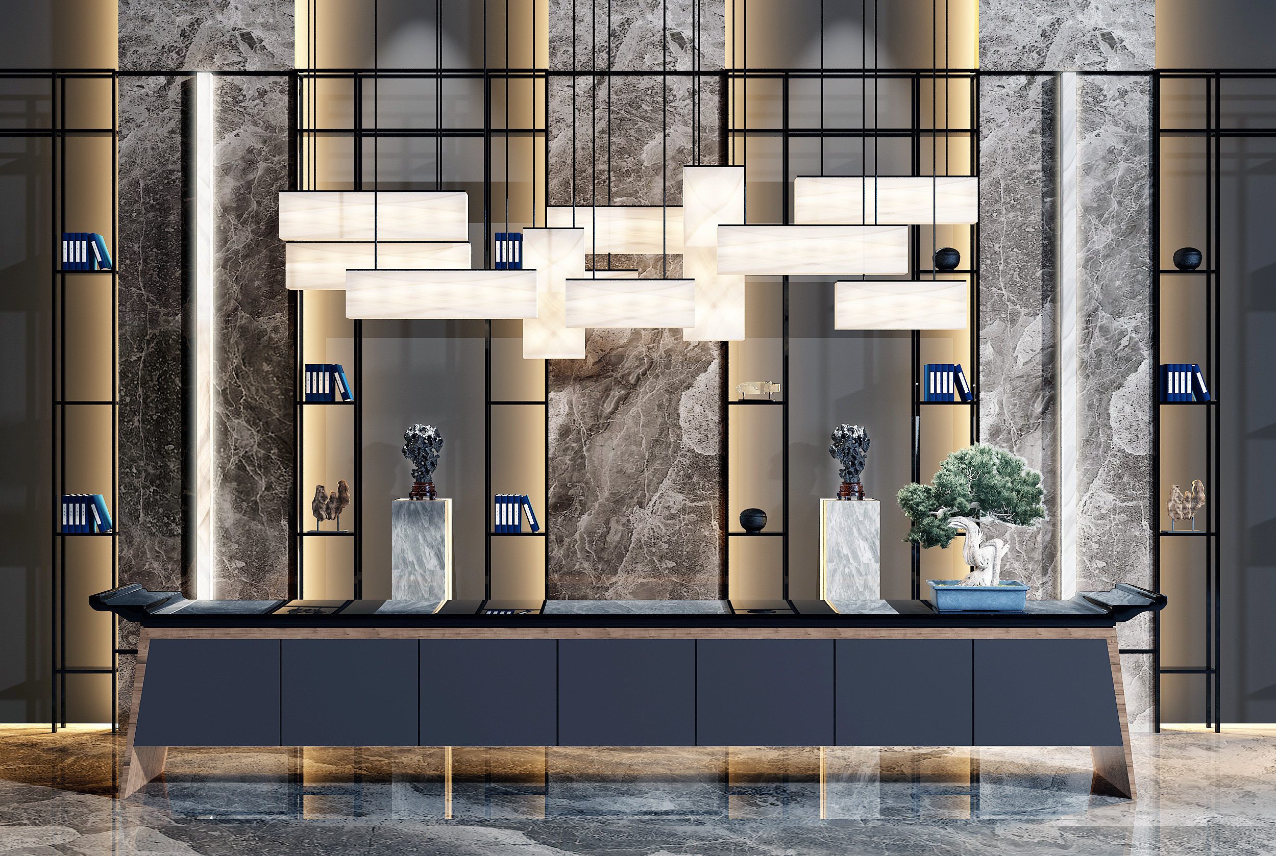 新中式酒店服务台3d模型下载