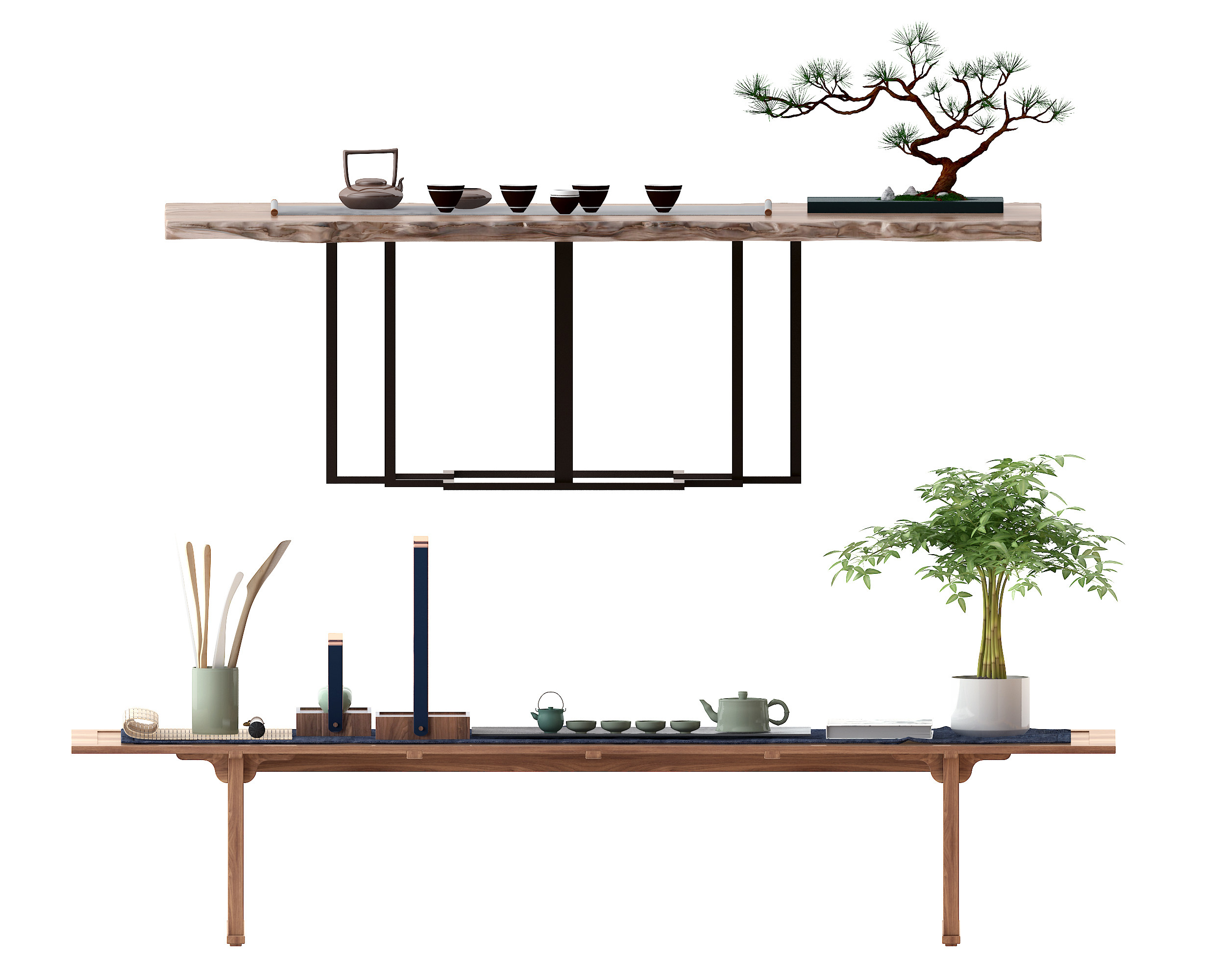 新中式实木茶桌3d模型下载