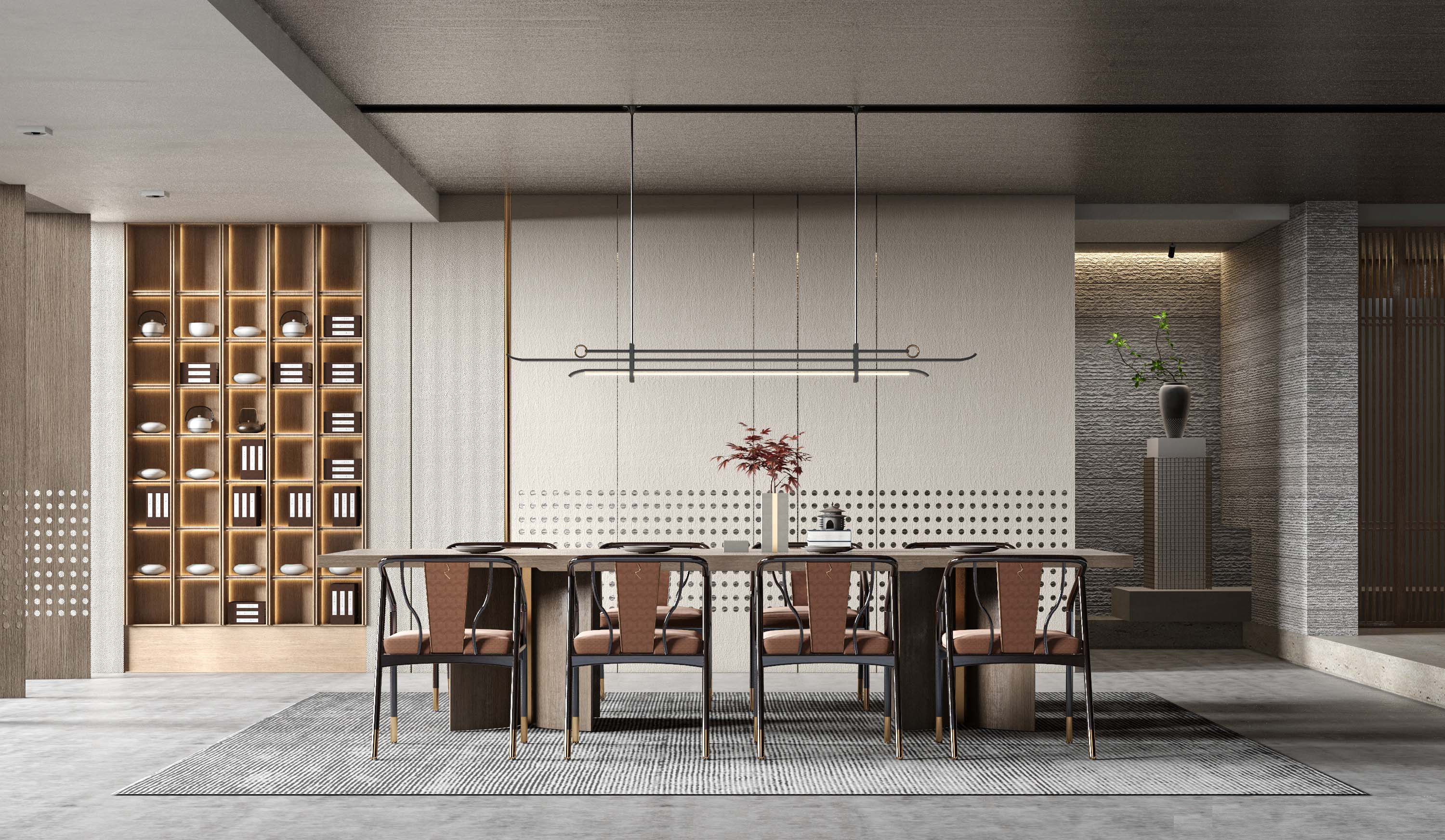 新中式餐厅,茶室餐桌椅，茶柜3d模型下载