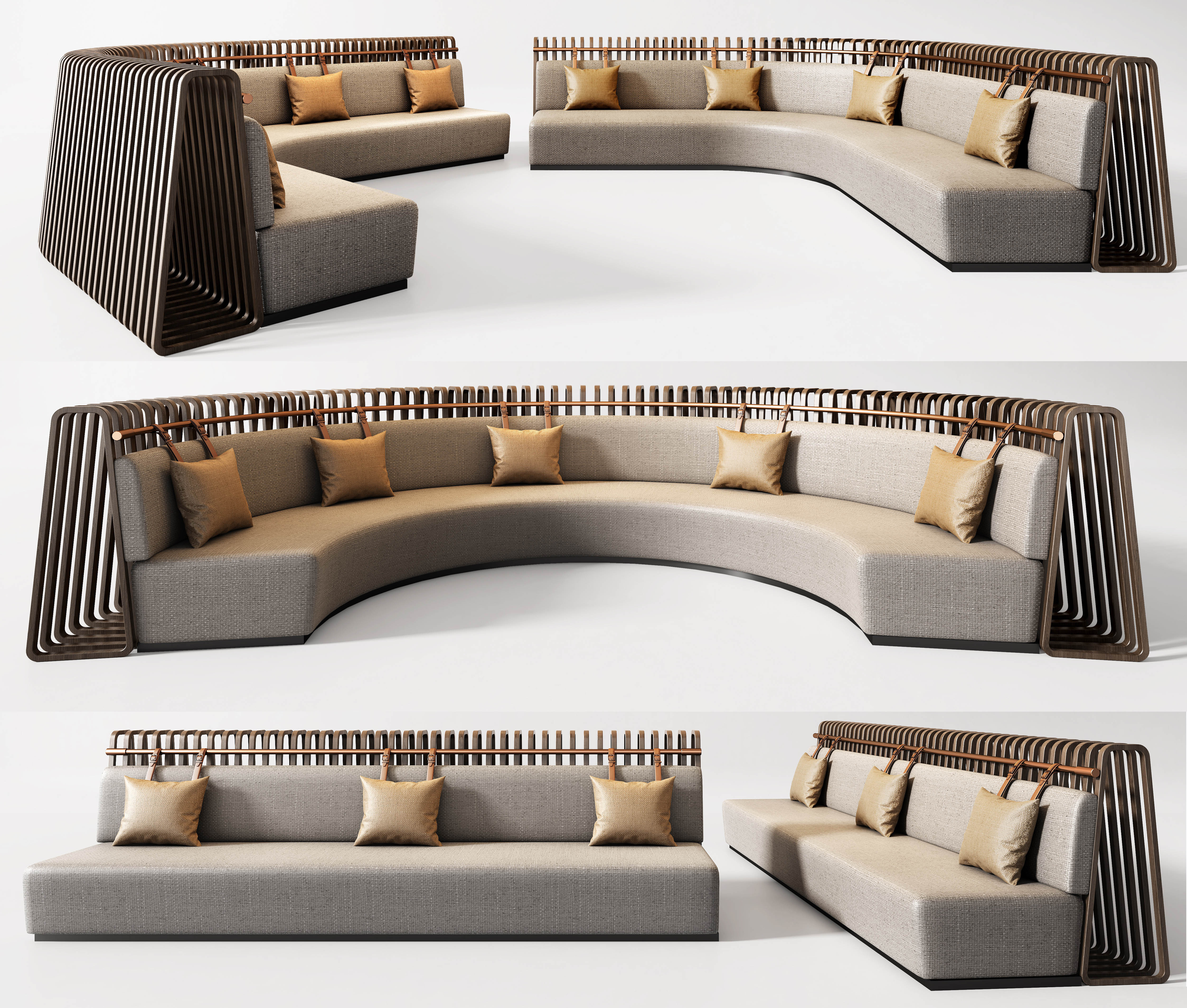 15现代餐厅弧形卡座，沙发，公共座椅组合3d模型下载
