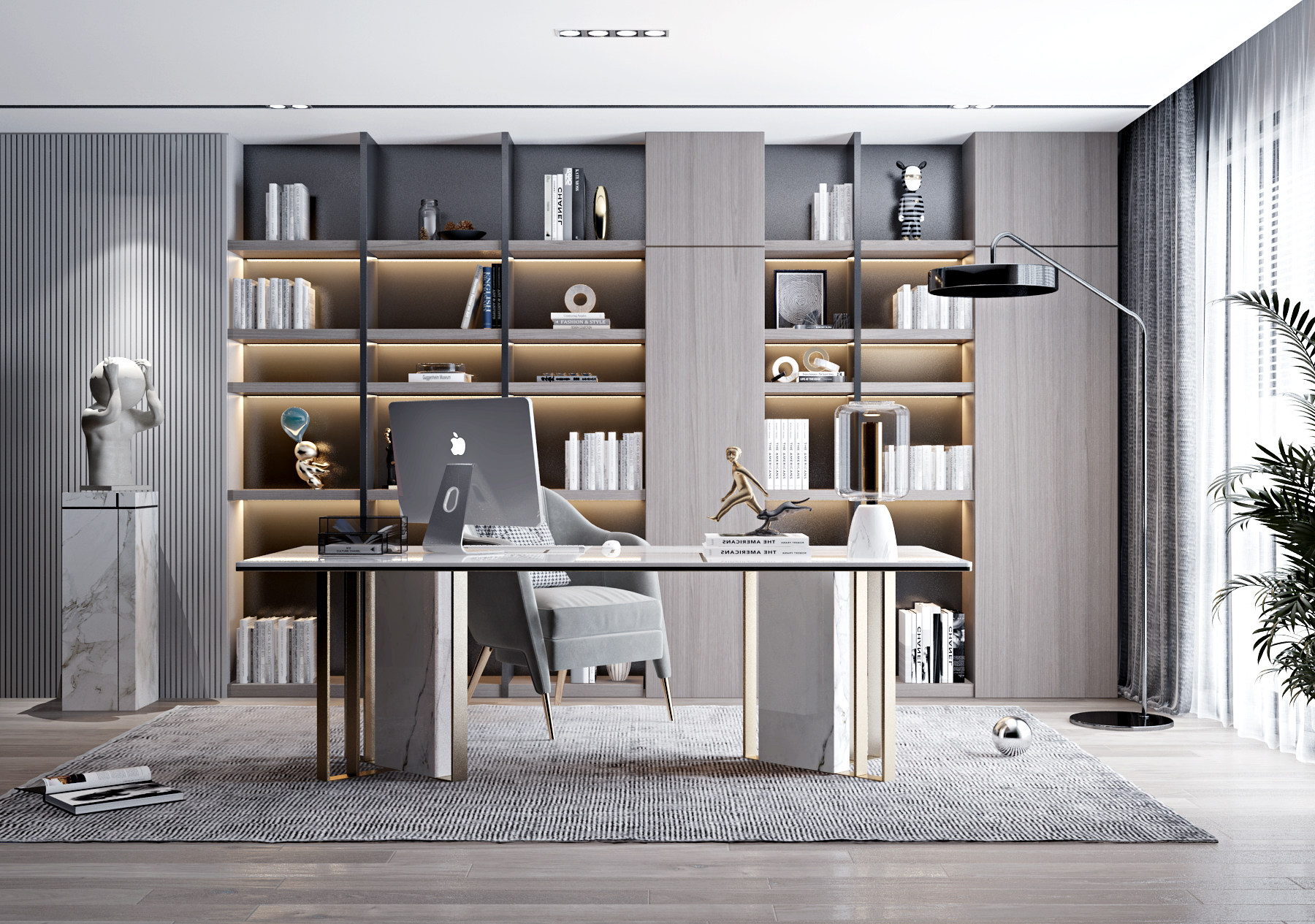 现代书房,书桌椅3d模型下载