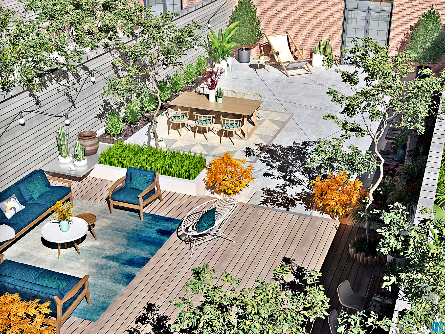 现代别墅景观庭院花园3d模型下载