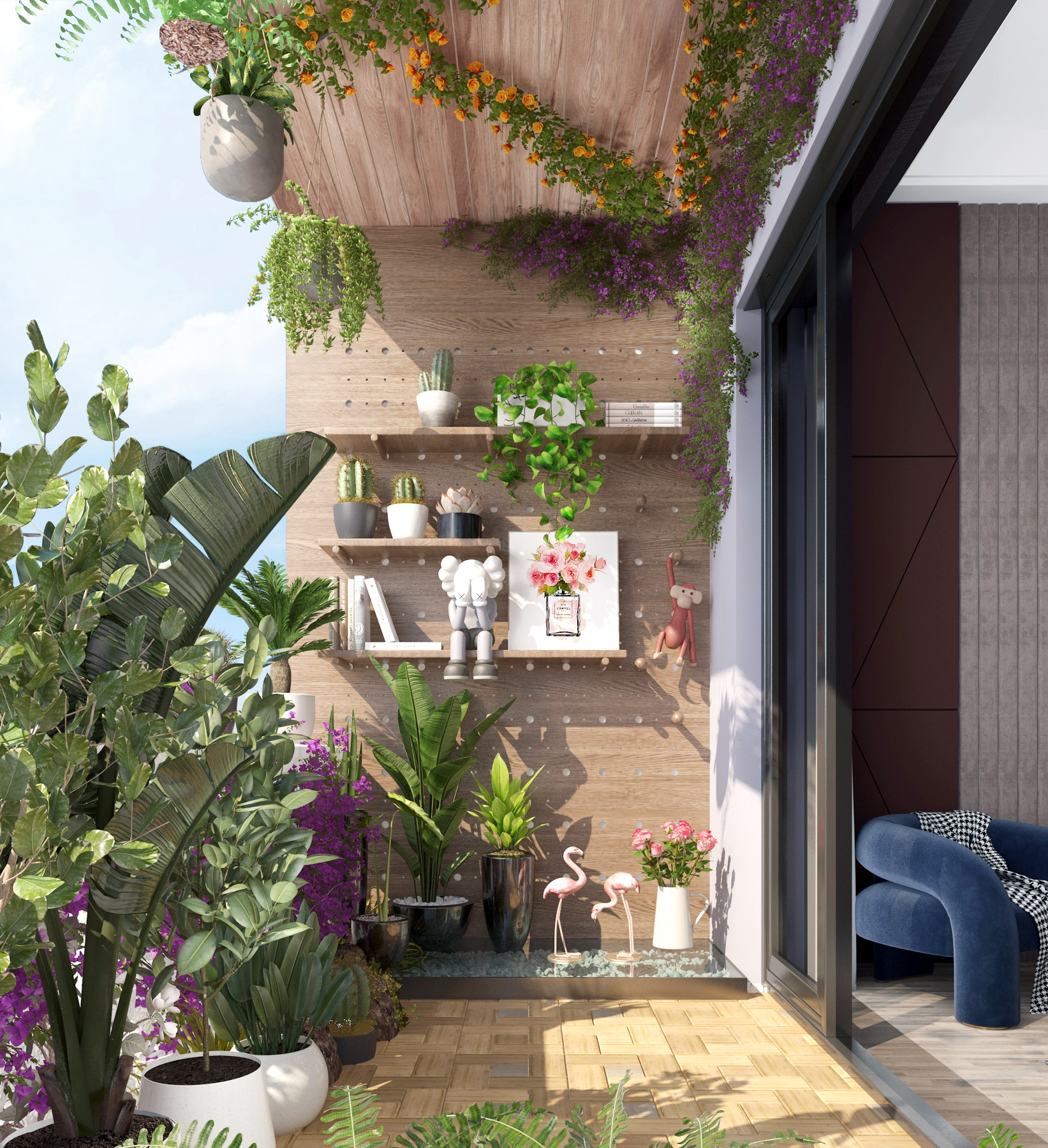 现代阳台花园3d模型下载