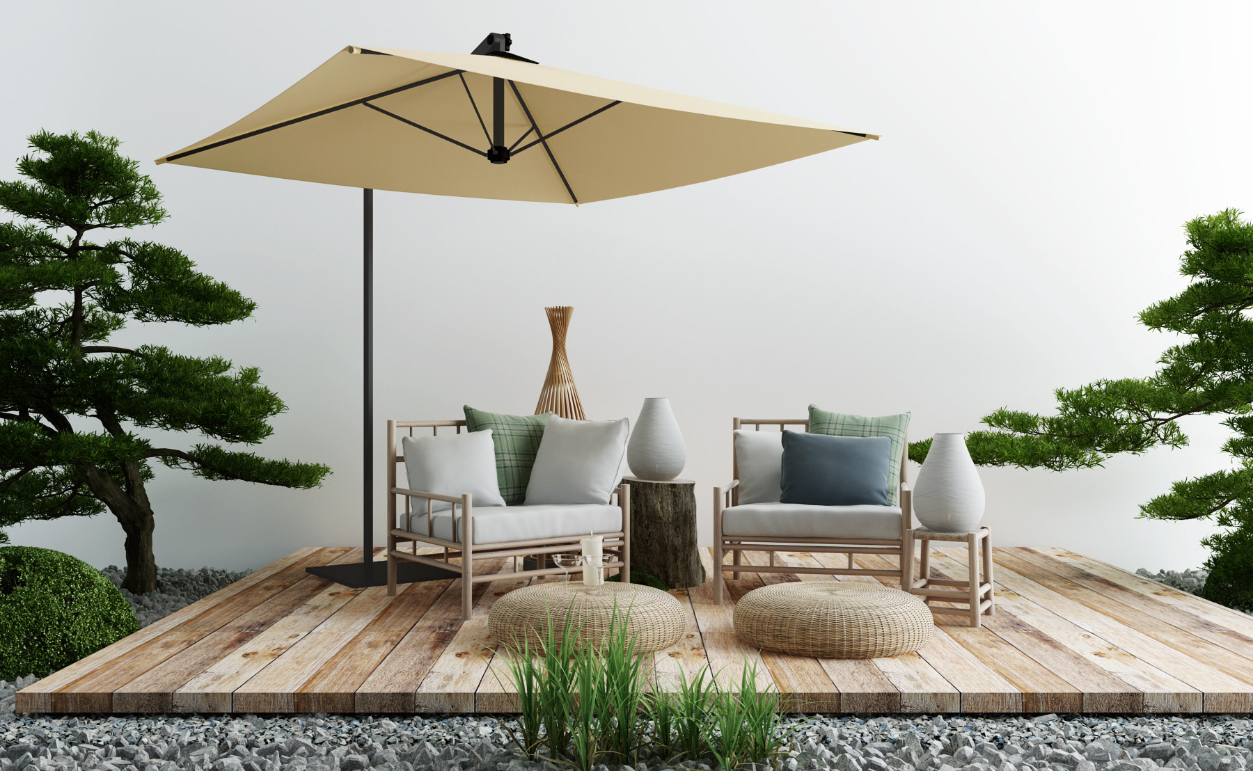 现代户外庭院休闲椅边几,遮阳伞3d模型下载