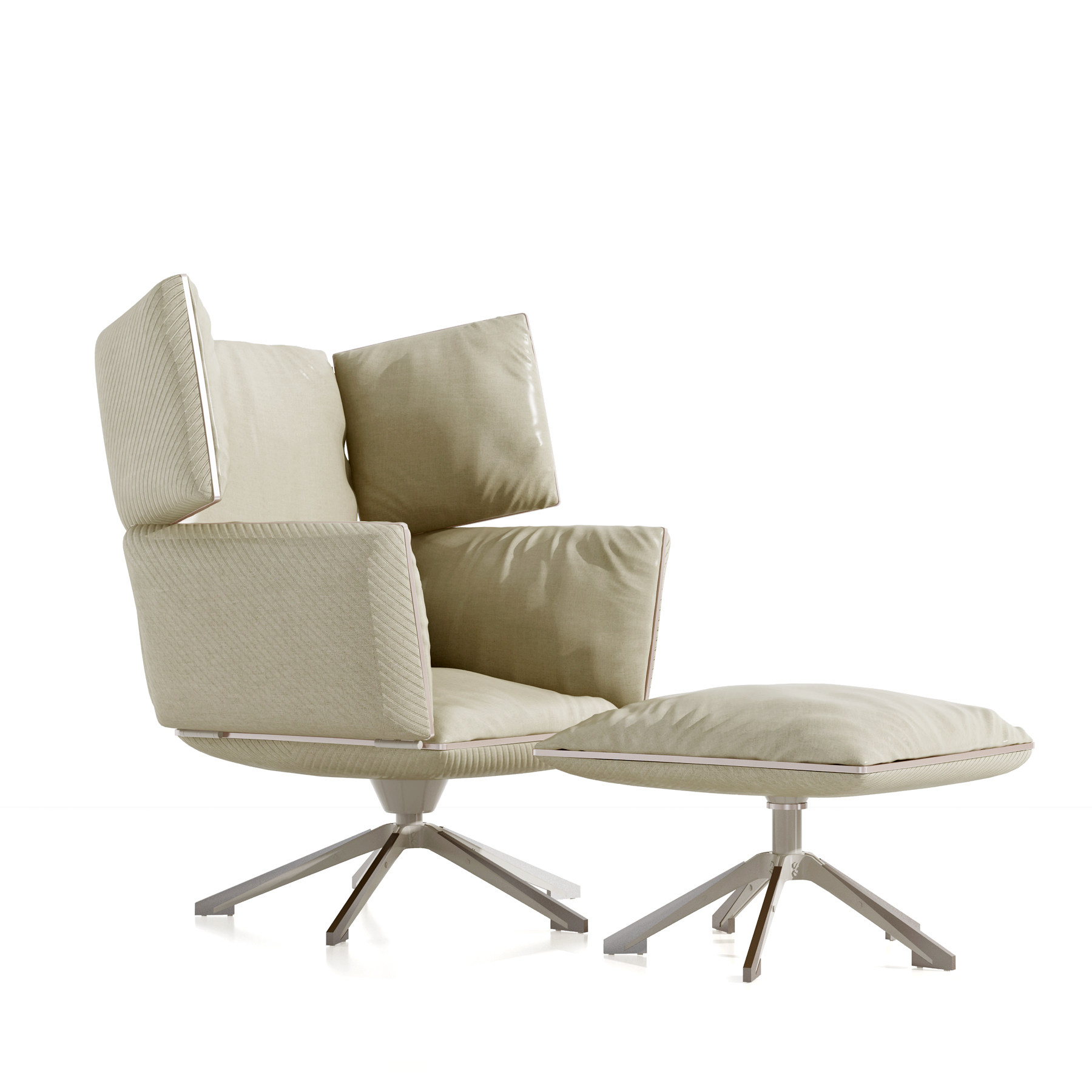 现代皮革休闲椅，脚凳3d模型下载