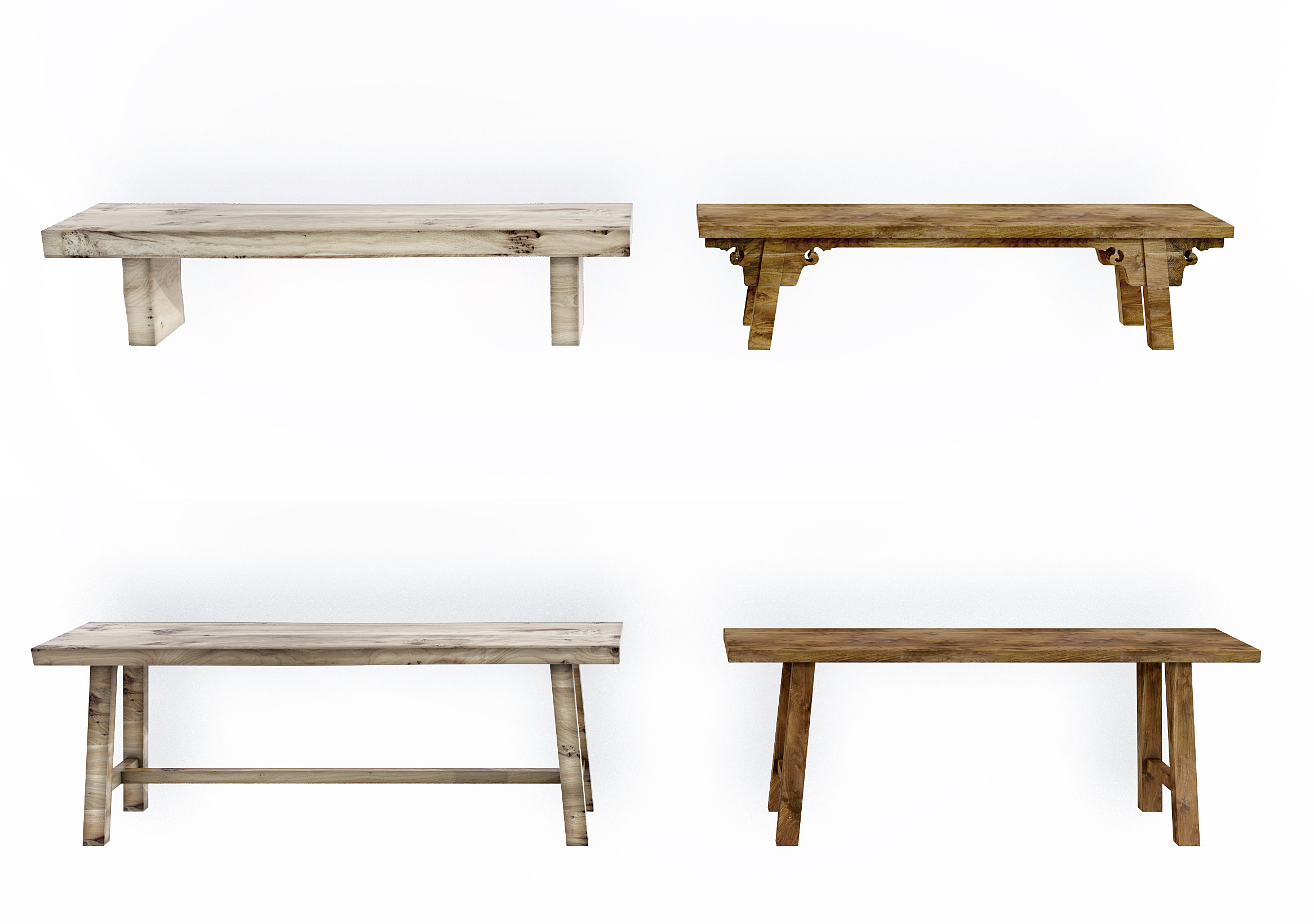 中式实木长条凳3d模型下载