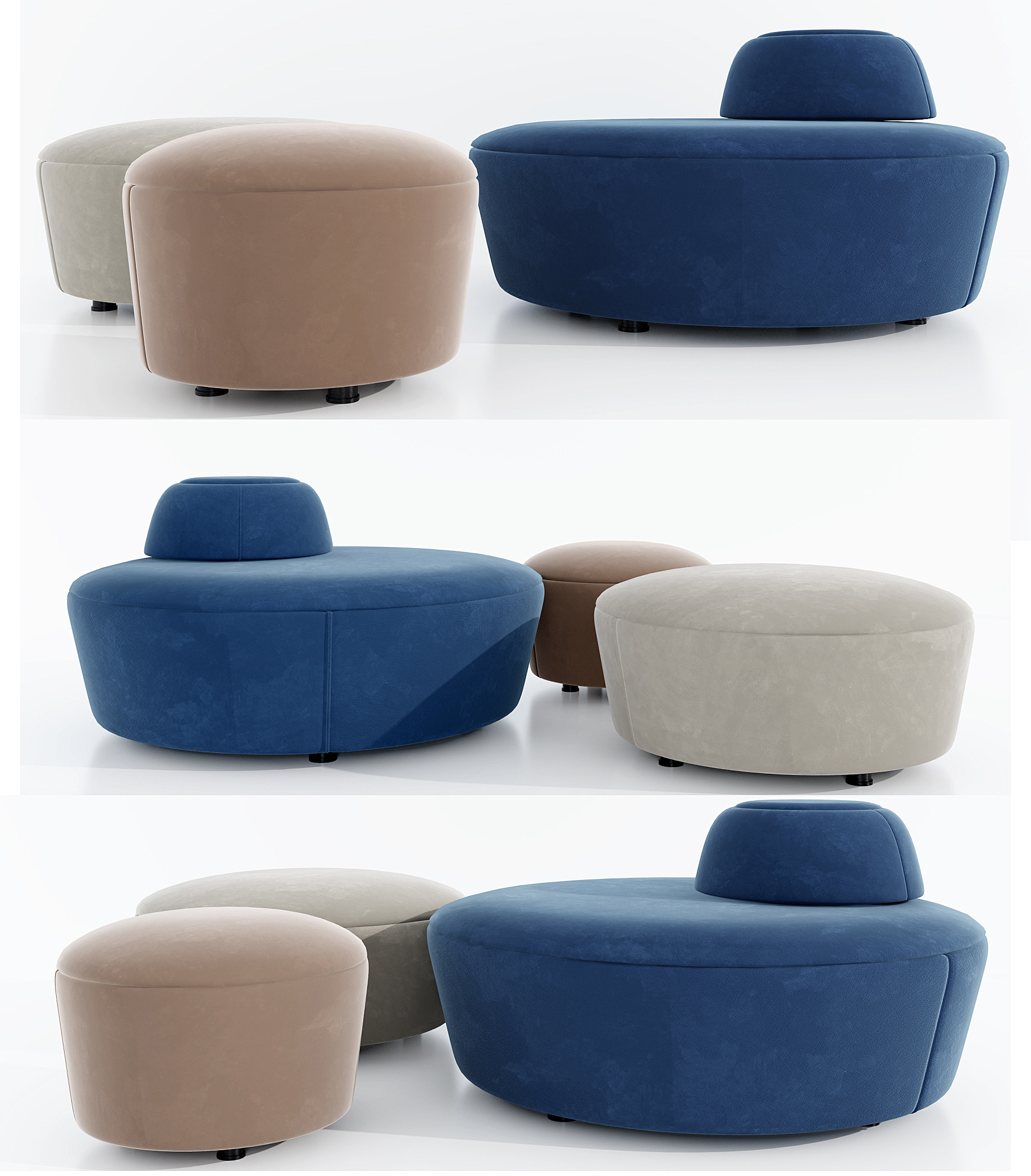 现代圆形布艺沙发凳3d模型下载