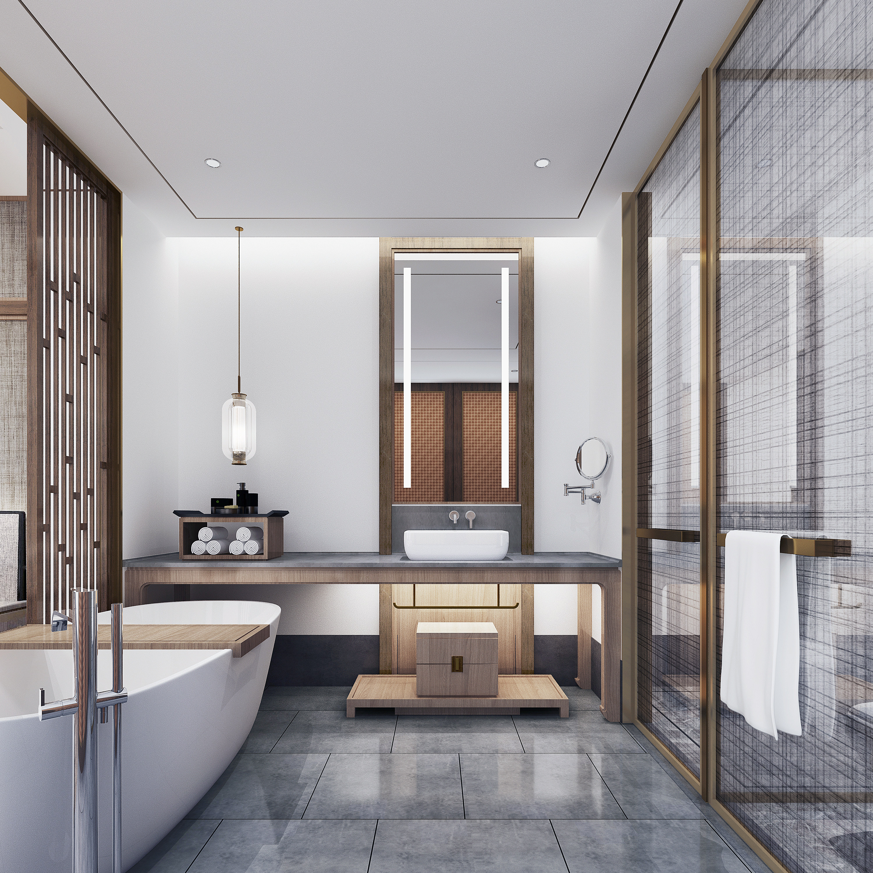 新中式酒店客房卫生间3d模型下载