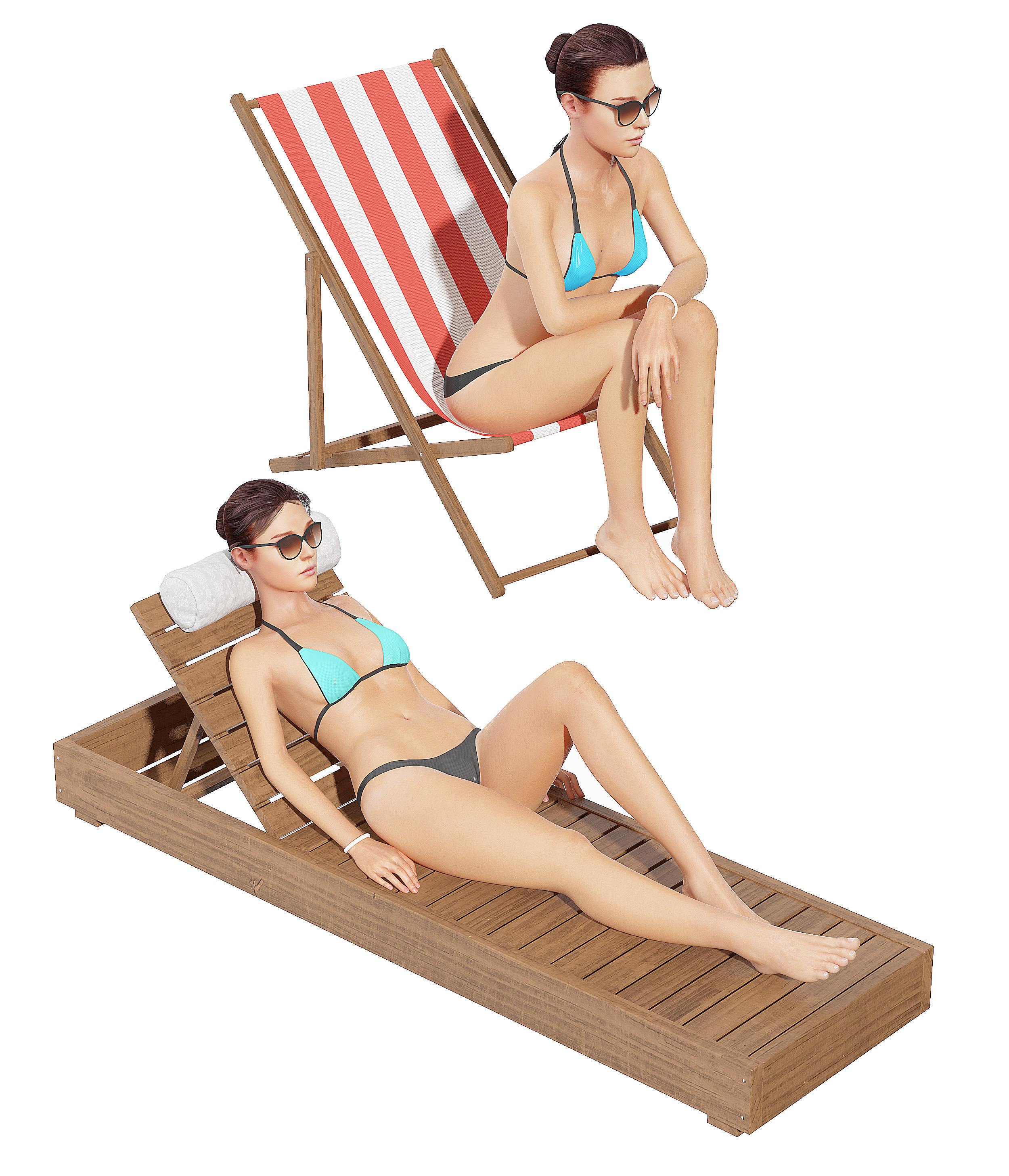 现代沙滩比基尼女性3d模型下载