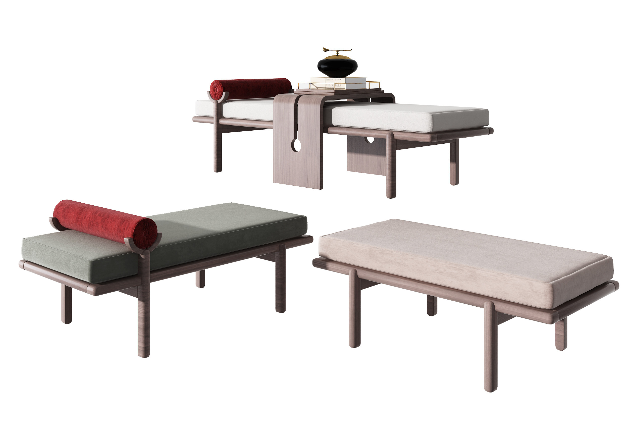 新中式沙发凳脚踏，书籍，饰品摆件3d模型下载