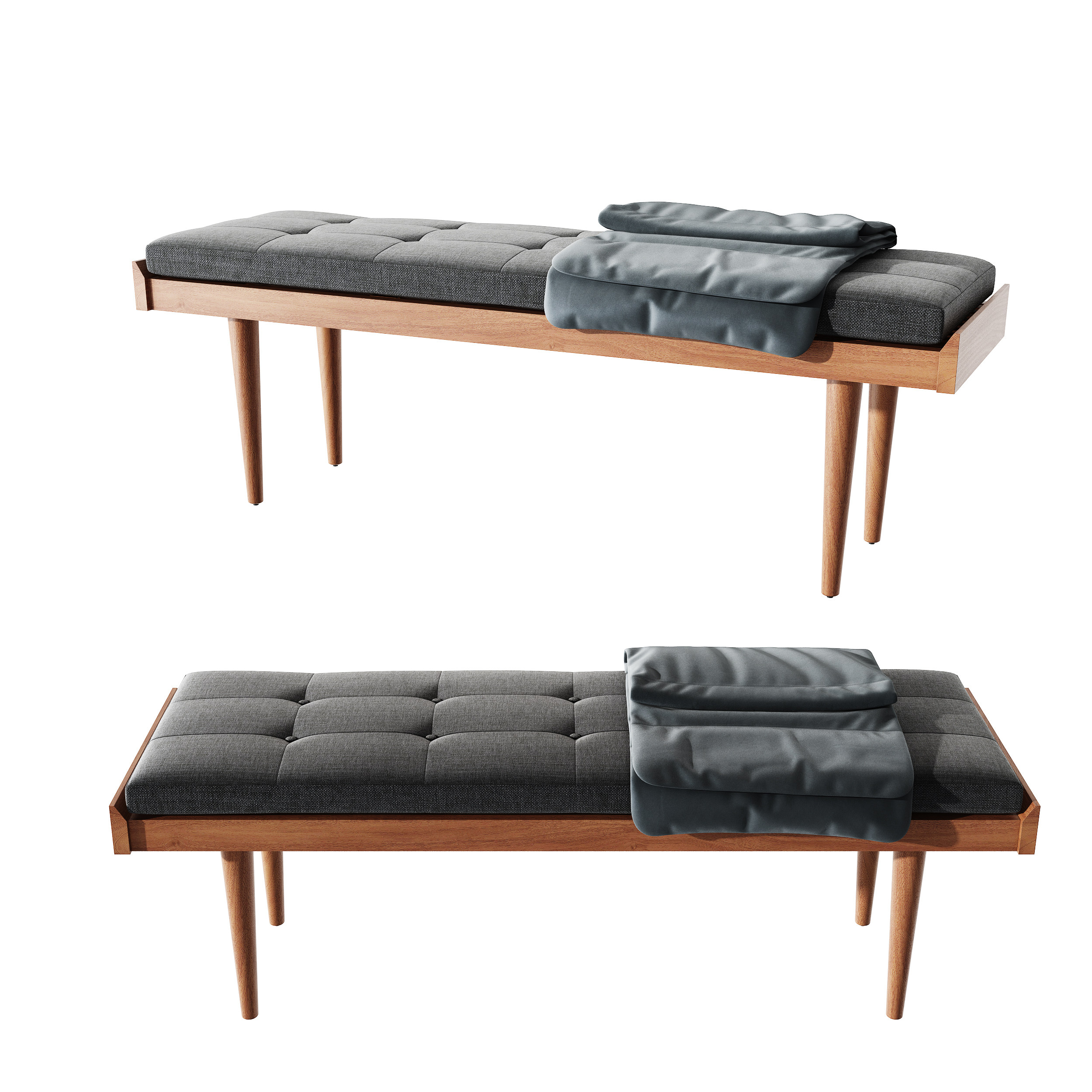 北欧原木床尾凳，床尾踏3d模型下载