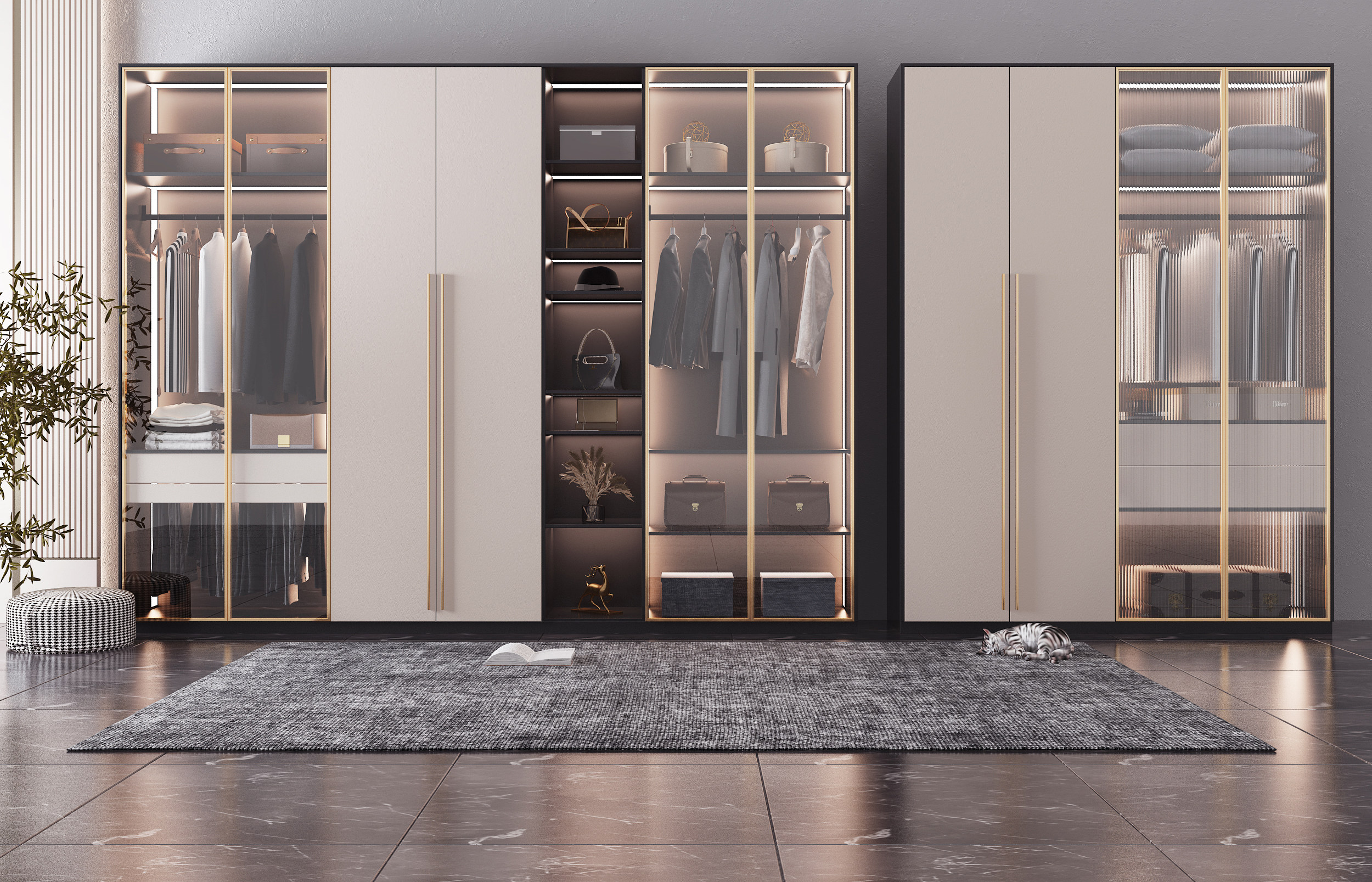 现代玻璃门衣柜,3d模型下载
