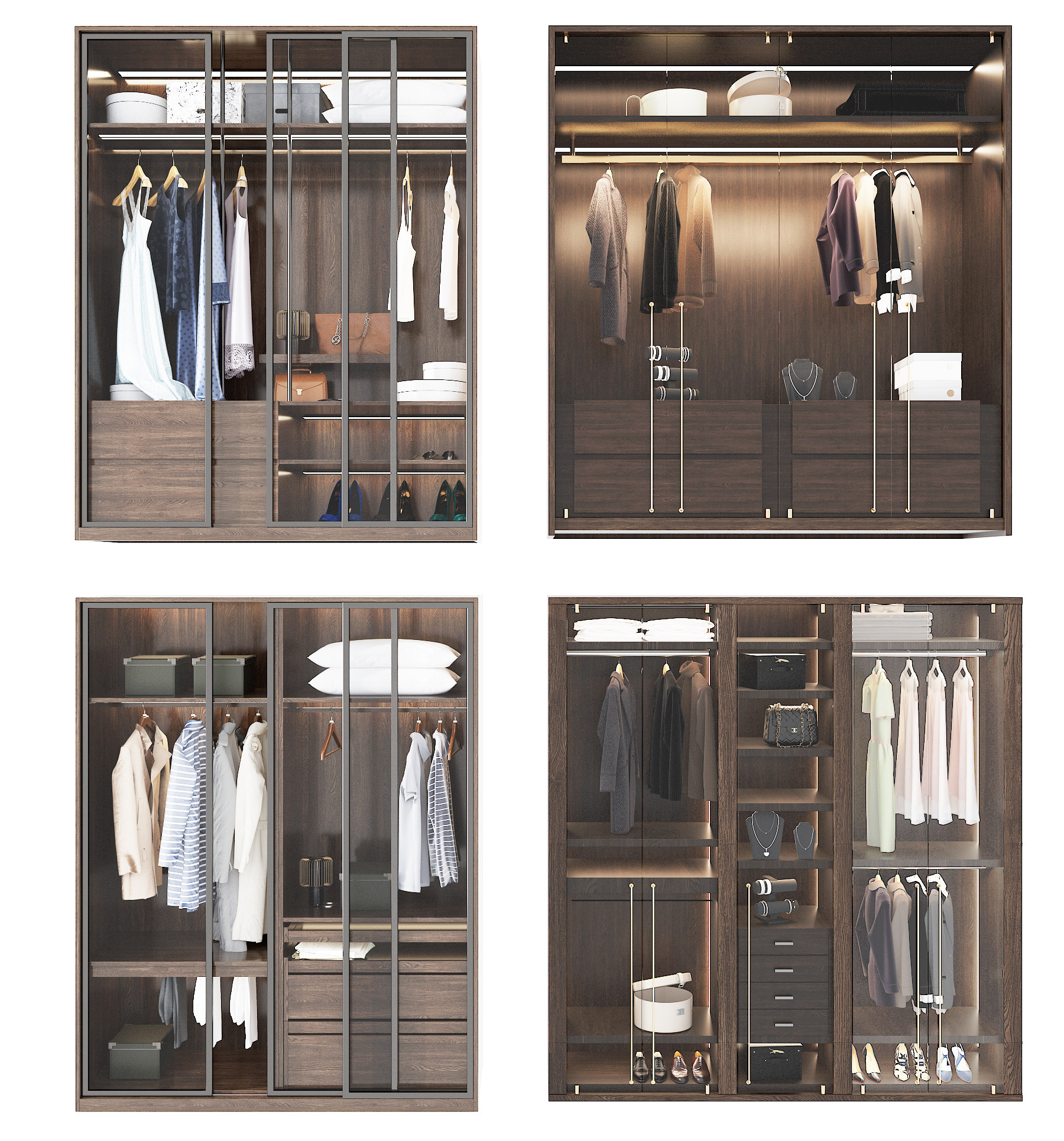 现代玻璃门实木衣柜,衣橱3d模型下载