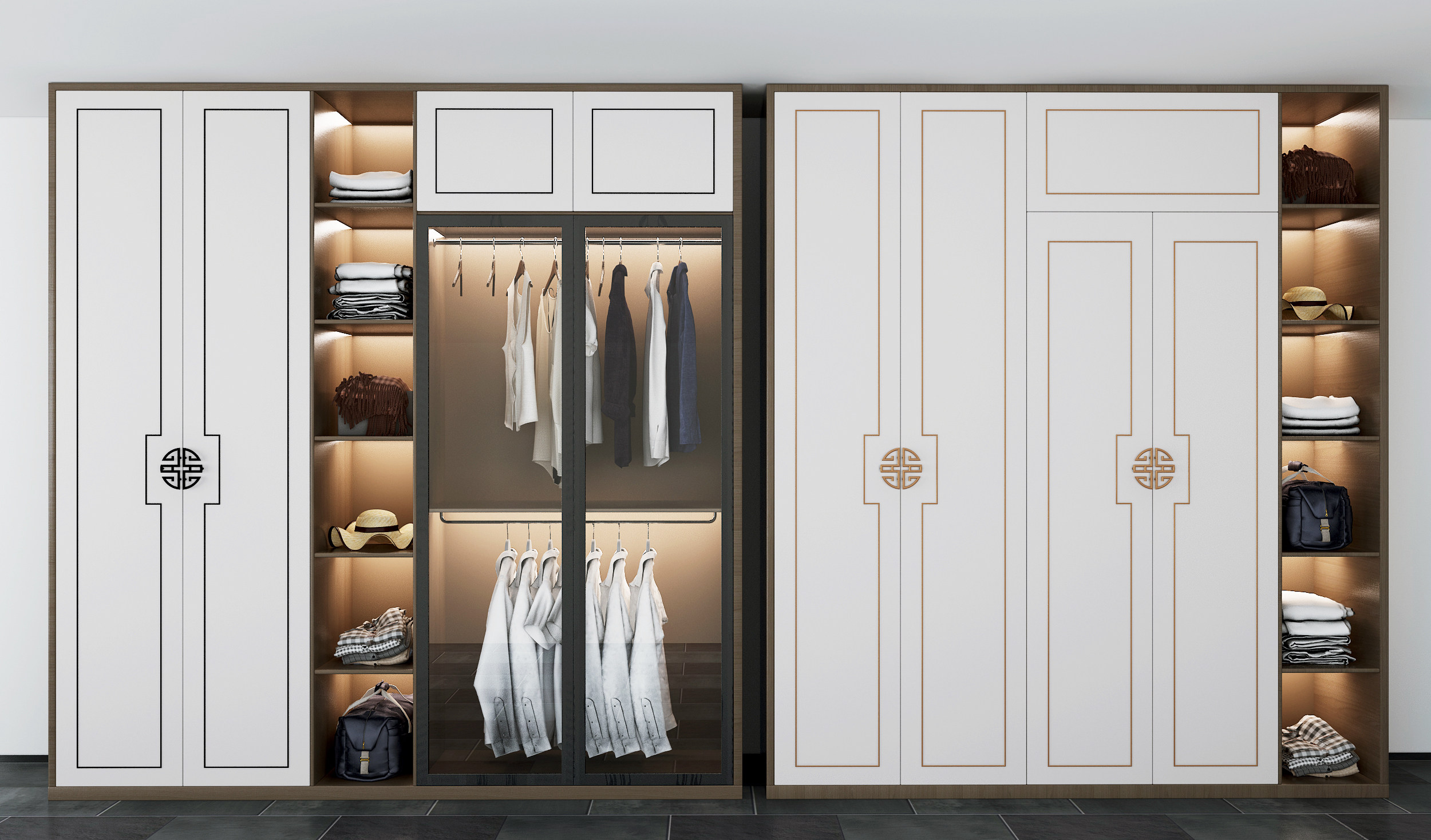 新中式实木衣柜，衣橱3d模型下载