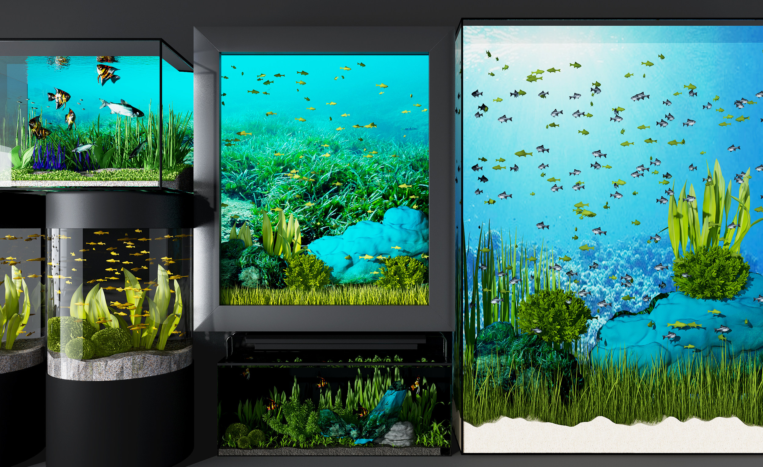 现代鱼缸水族箱3d模型下载