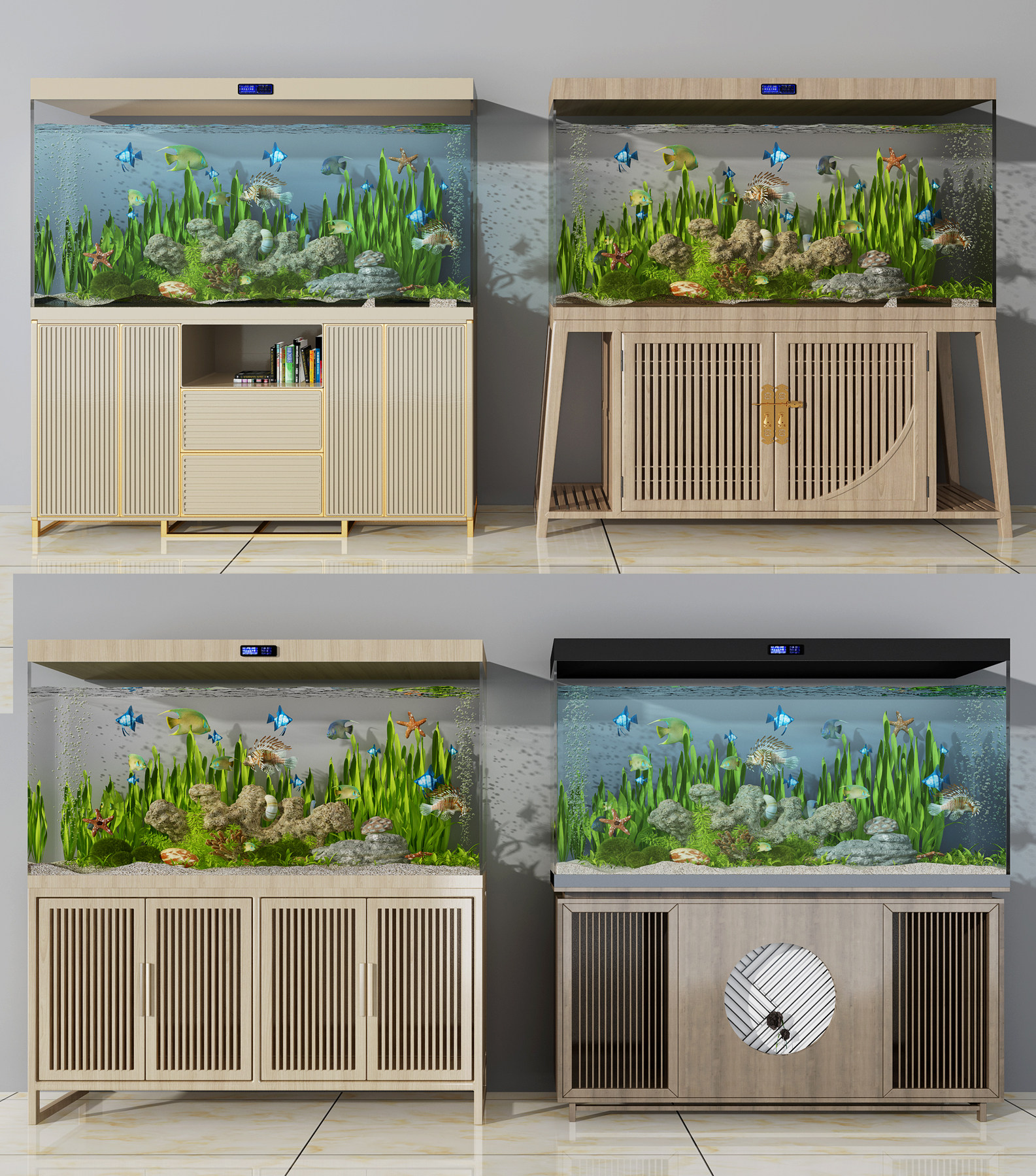 新中式鱼缸水族箱3d模型下载