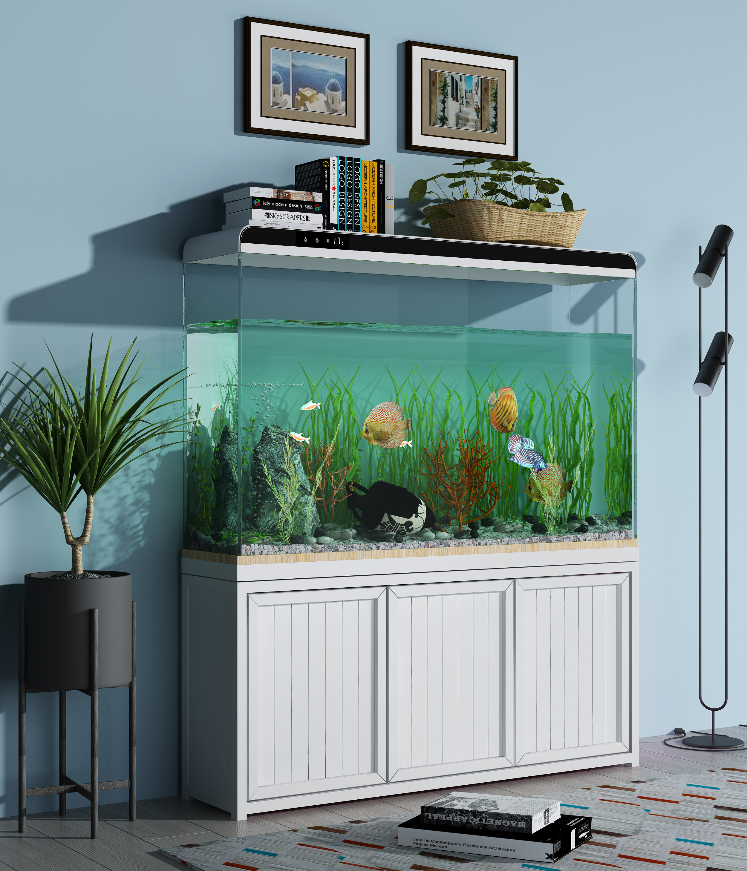 现代玻璃鱼缸水族3d模型下载