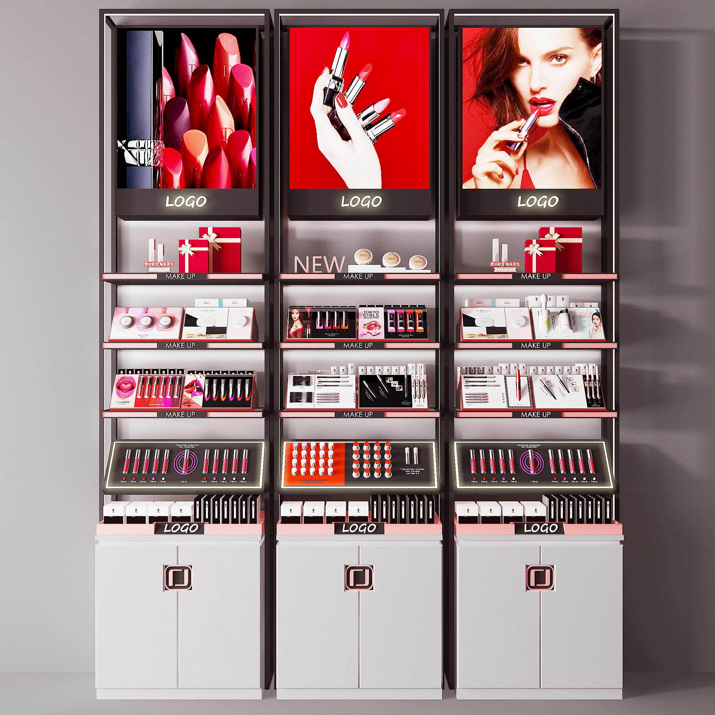现代商场化妆品，展柜3d模型下载