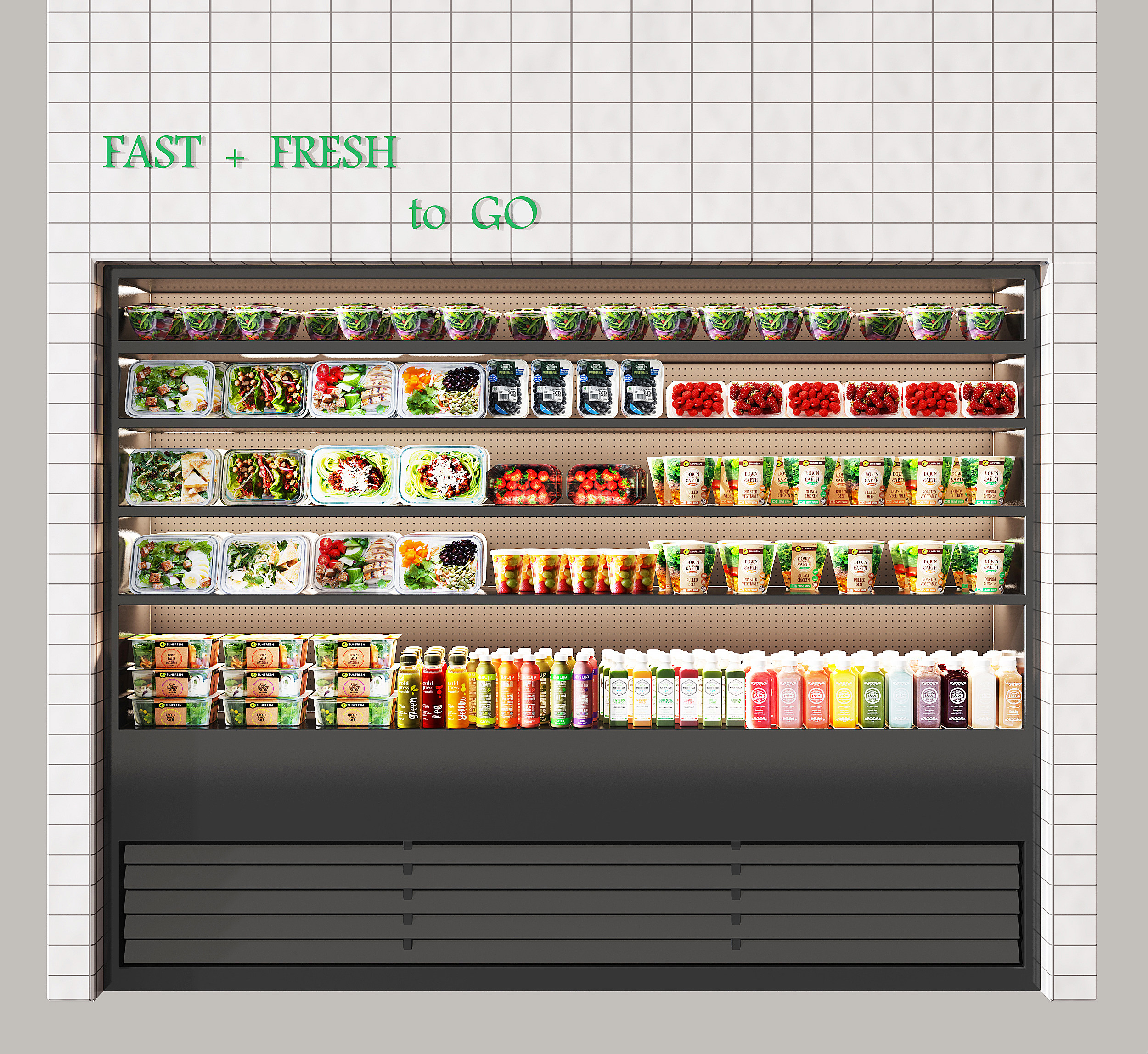 现代超市生鲜蔬菜，鲜榨果汁货架3d模型下载