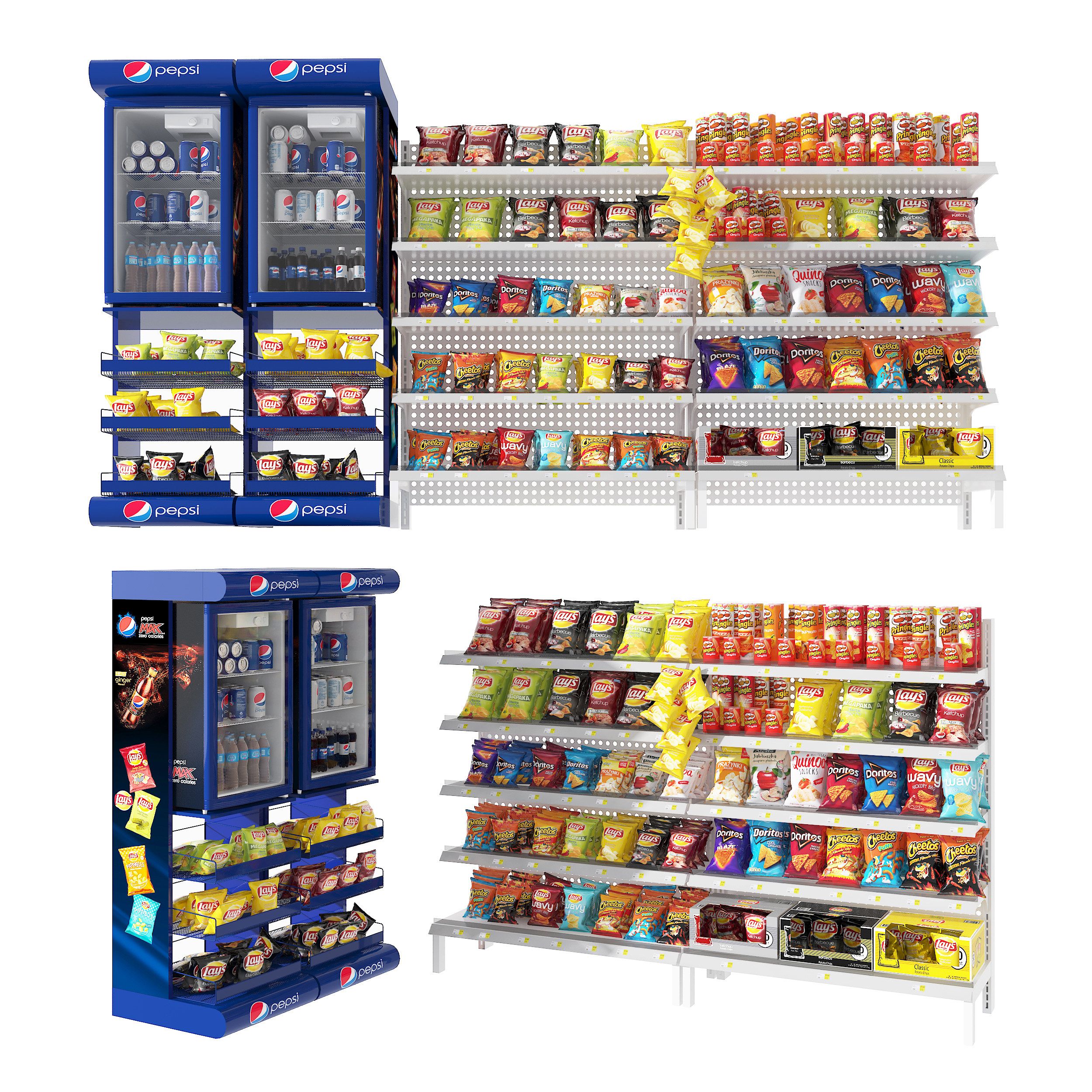 现代超市食品便利店货架,冰柜3d模型下载