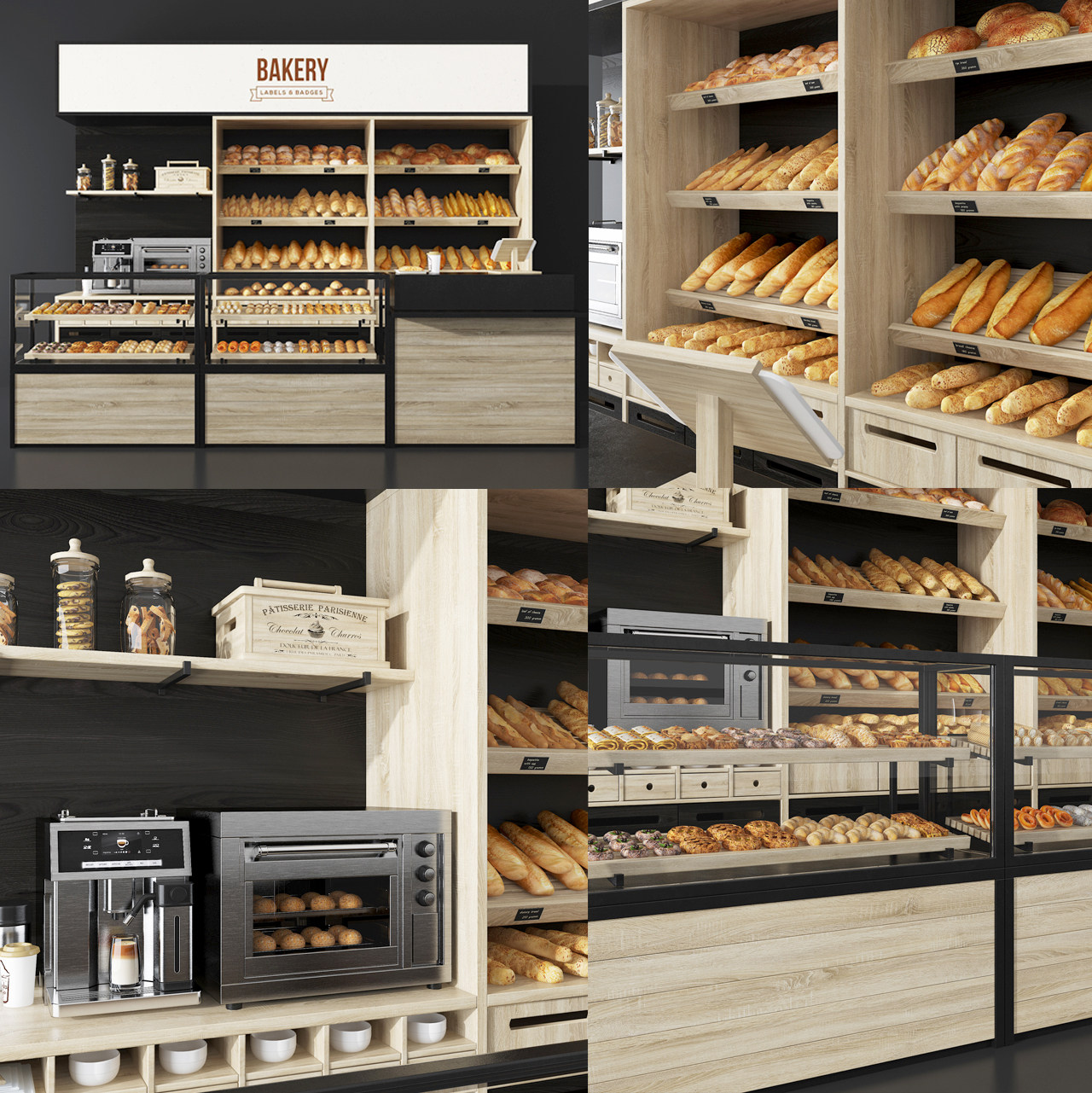 现代超市面包货架3d模型下载