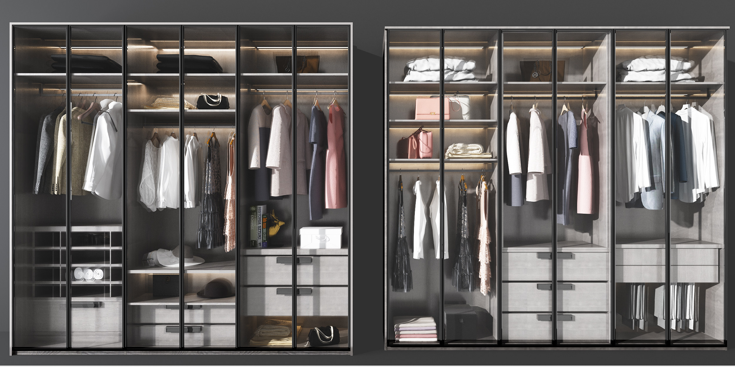 现代玻璃衣柜，衣橱3d模型下载