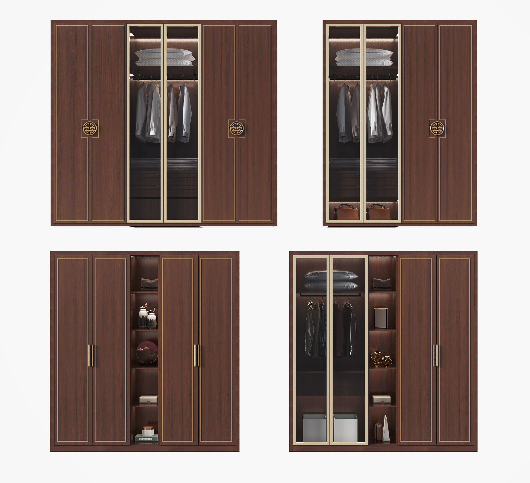 新中式实木衣柜3d模型下载