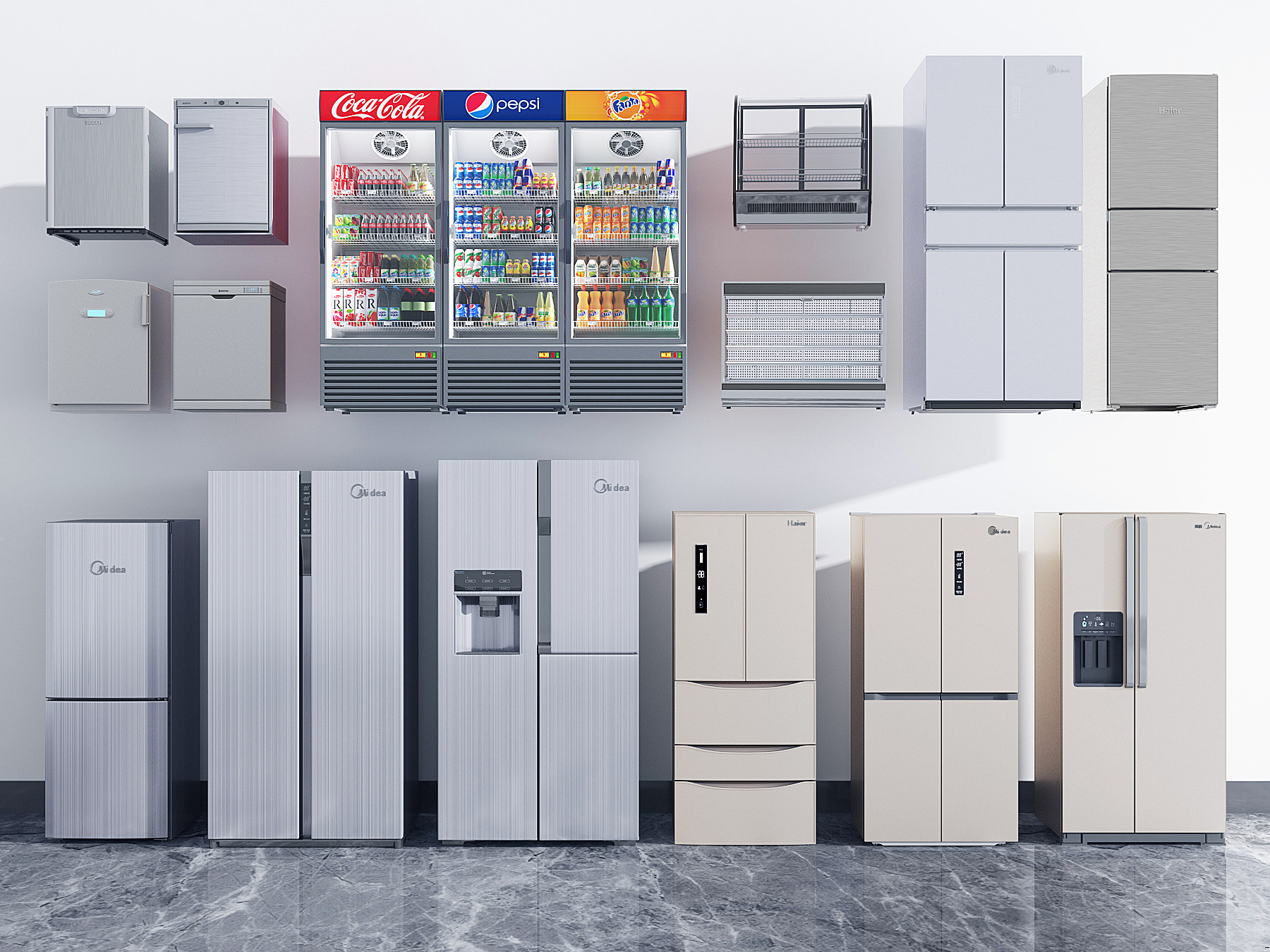 现代冰箱，冰柜，冷藏柜，3d模型下载