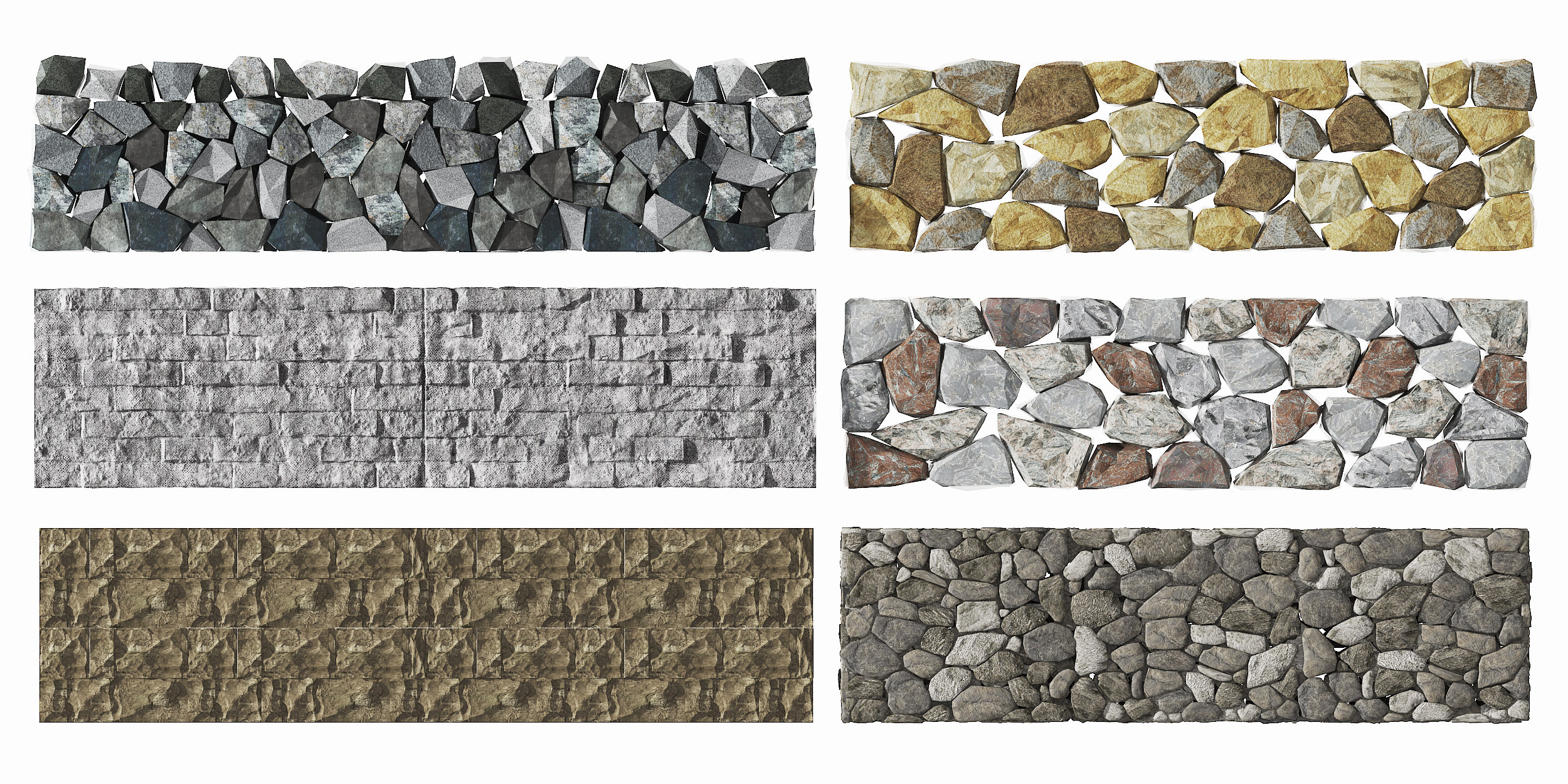 自然风石头,围墙3d模型下载