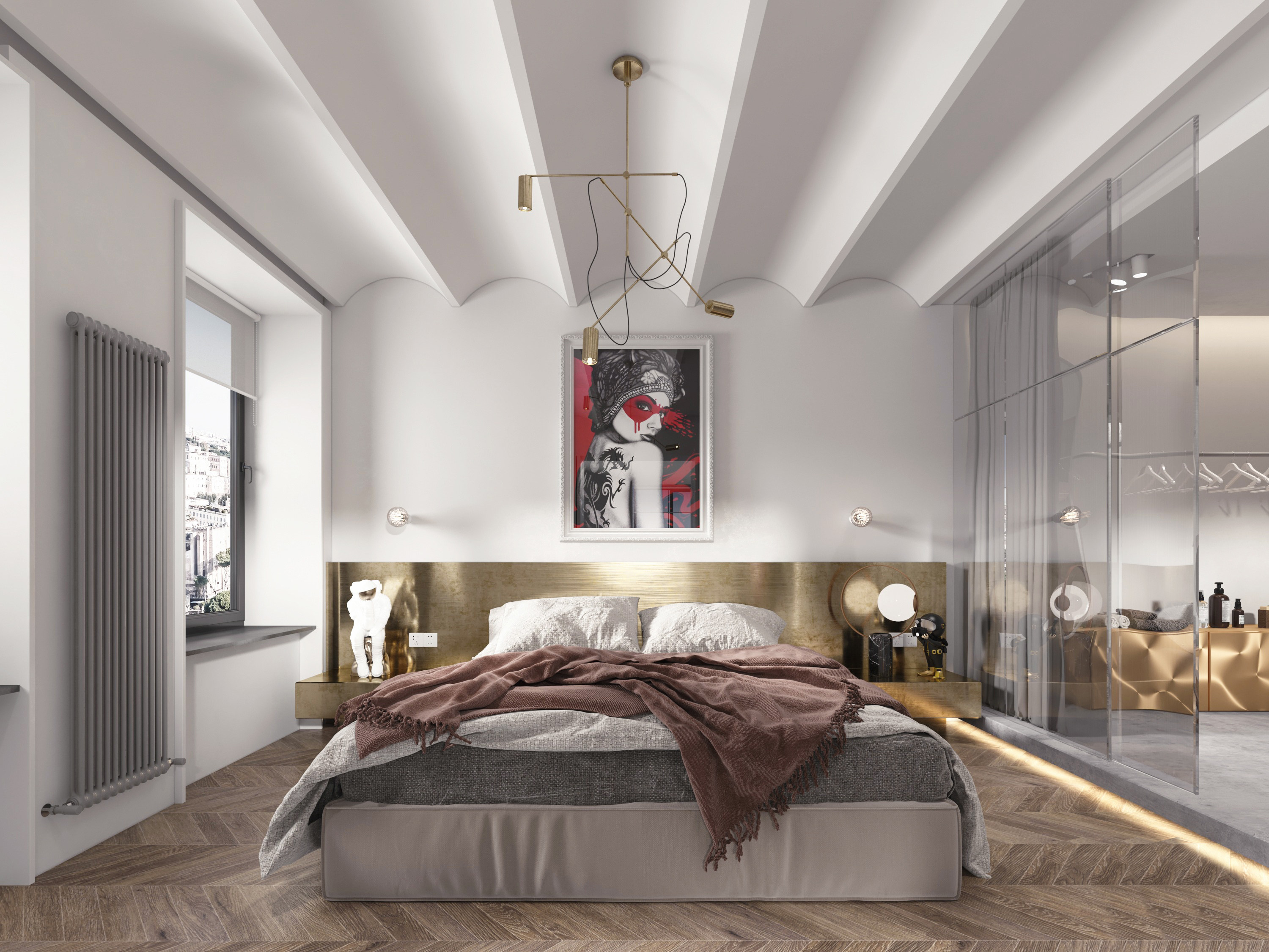 现代卧室,双人床，3d模型下载