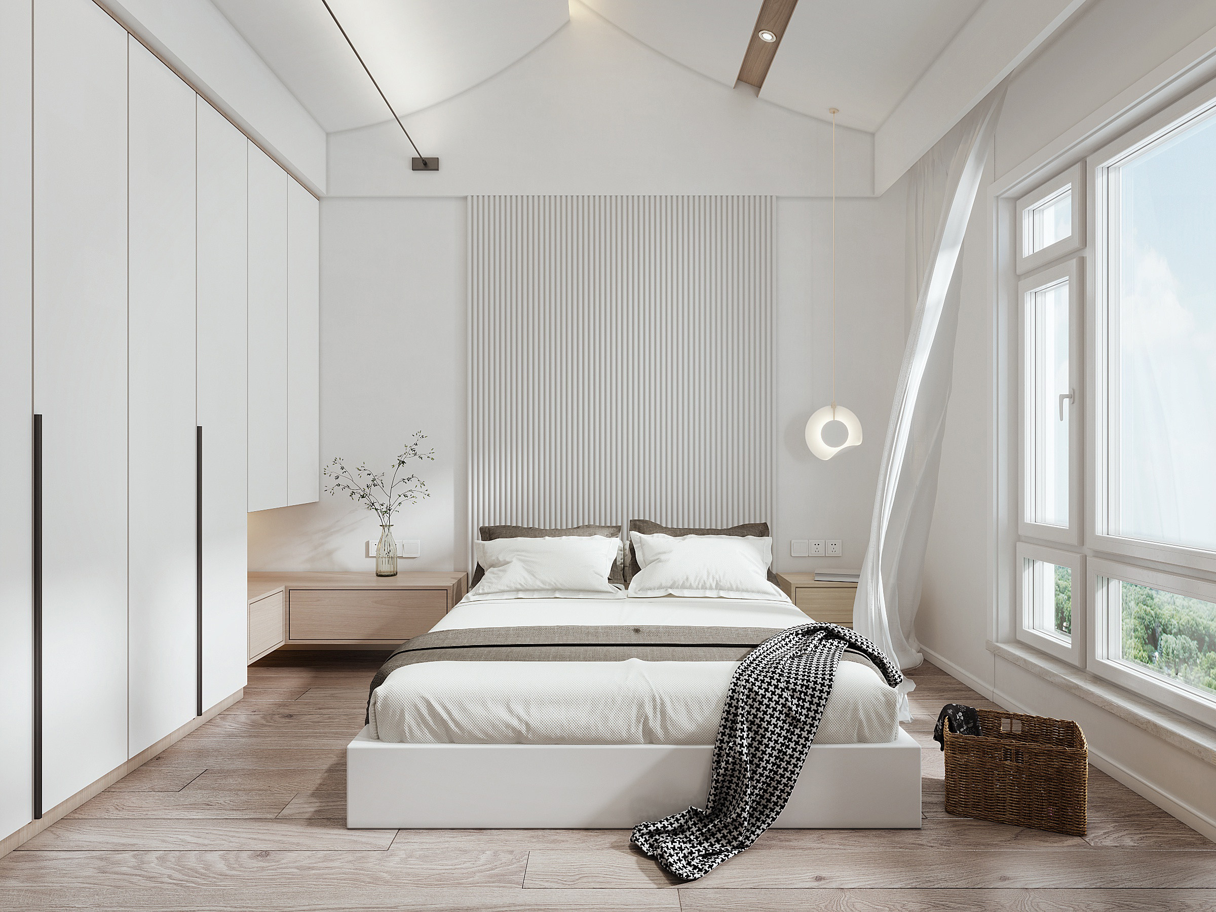 白色北欧现代卧室双人床3d模型下载
