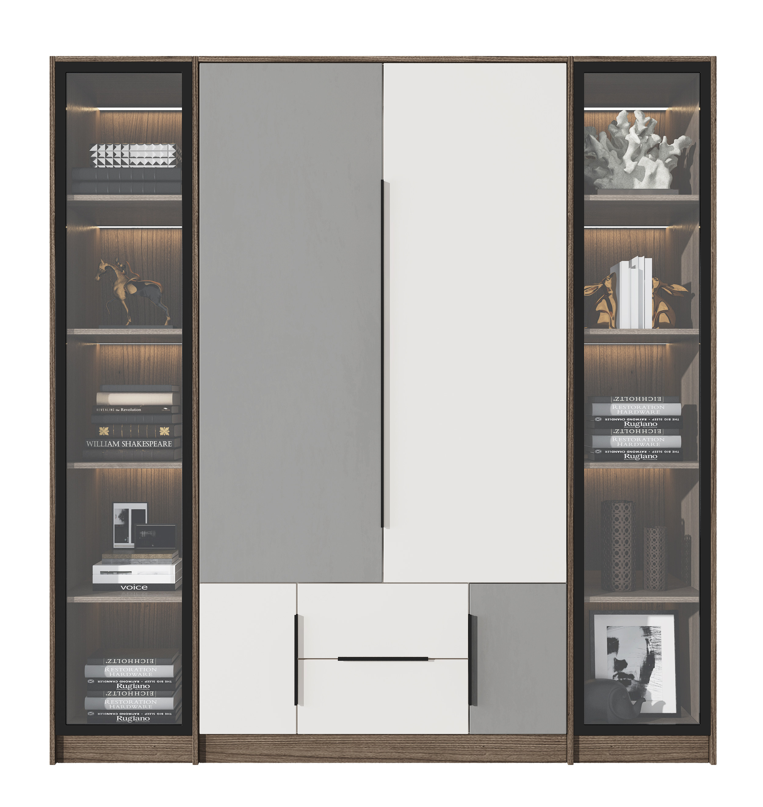 现代装饰柜，书柜3d模型下载