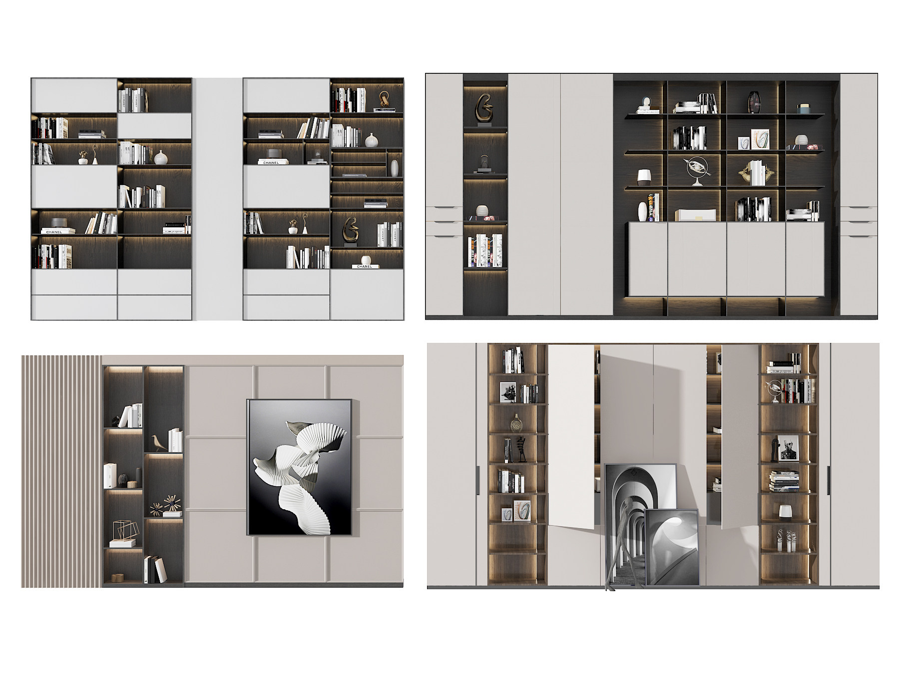 现代书柜，装饰柜3d模型下载