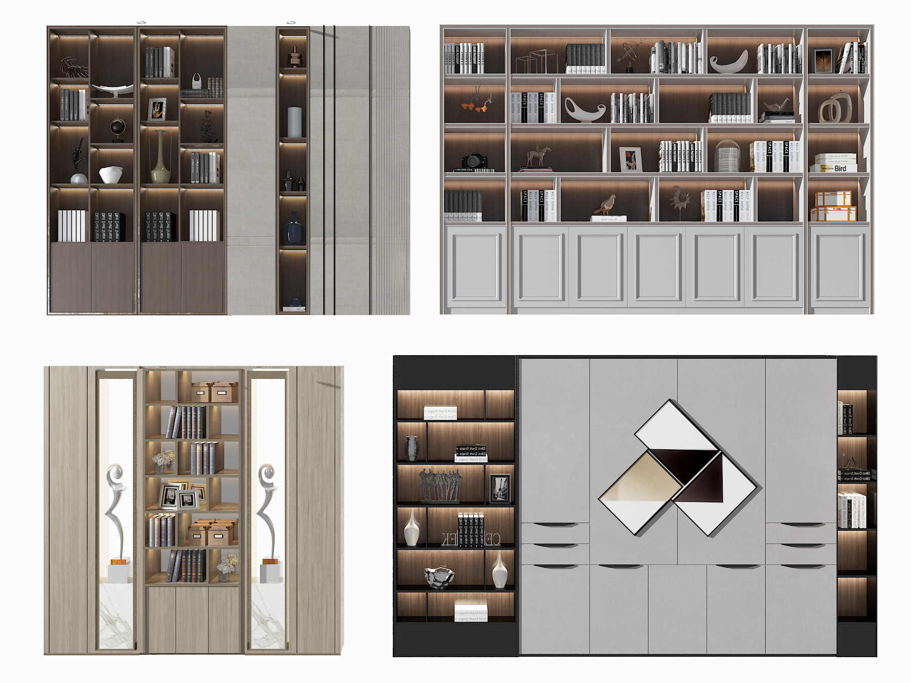 现代书柜,装饰柜,3d模型下载