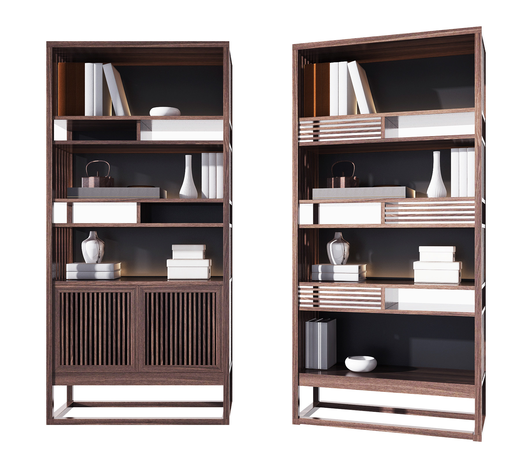 新中式实木书柜，装饰柜3d模型下载
