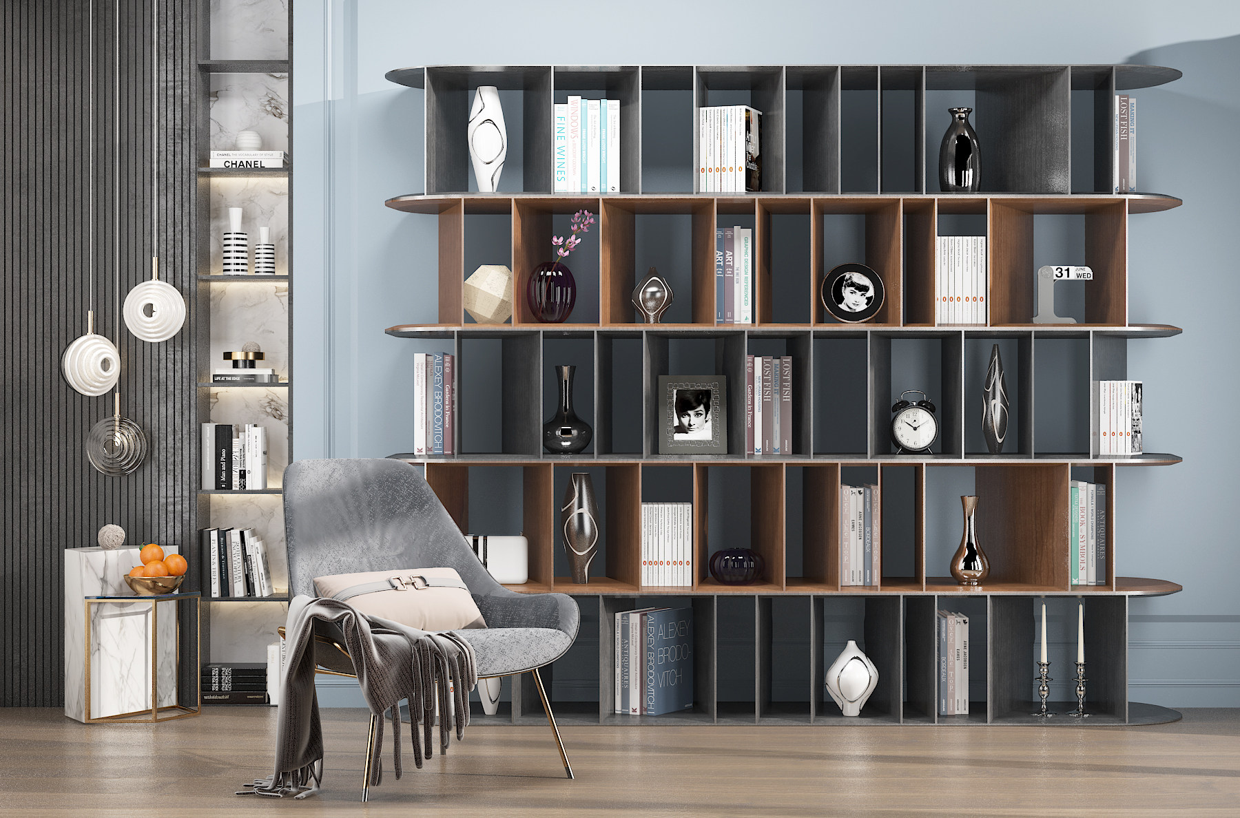现代书架,休闲椅3d模型下载