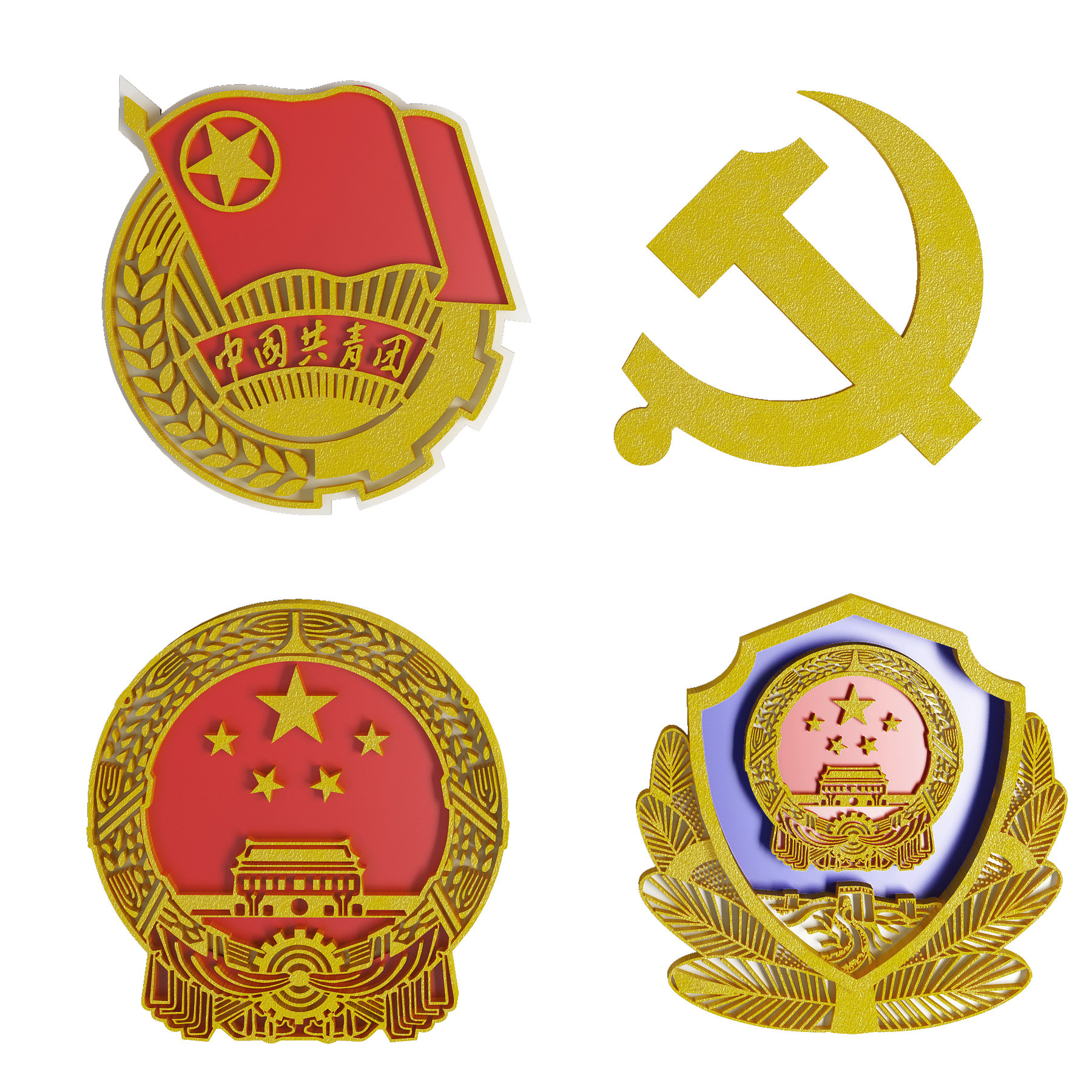 现代国徽,党徽,公安徽章3d模型下载