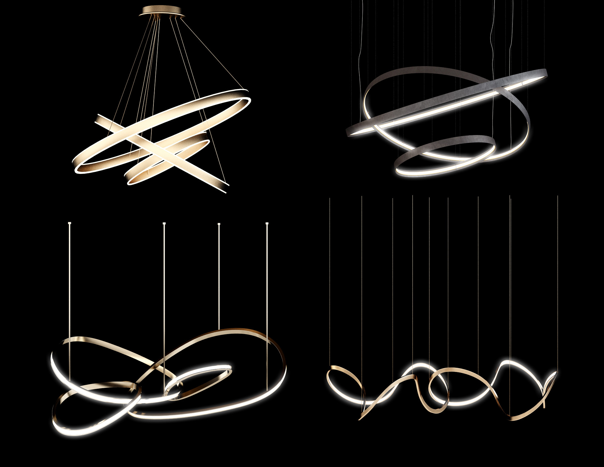 现代环形金属，圆环，环形吊灯3d模型下载