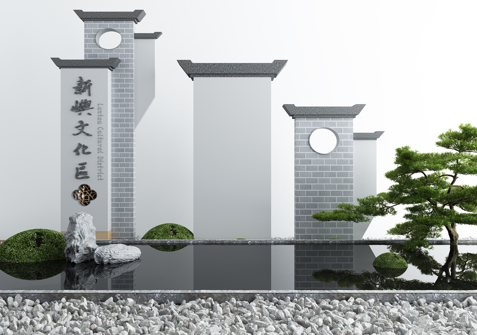 101新中式庭院景观小品假山水景3d模型下载