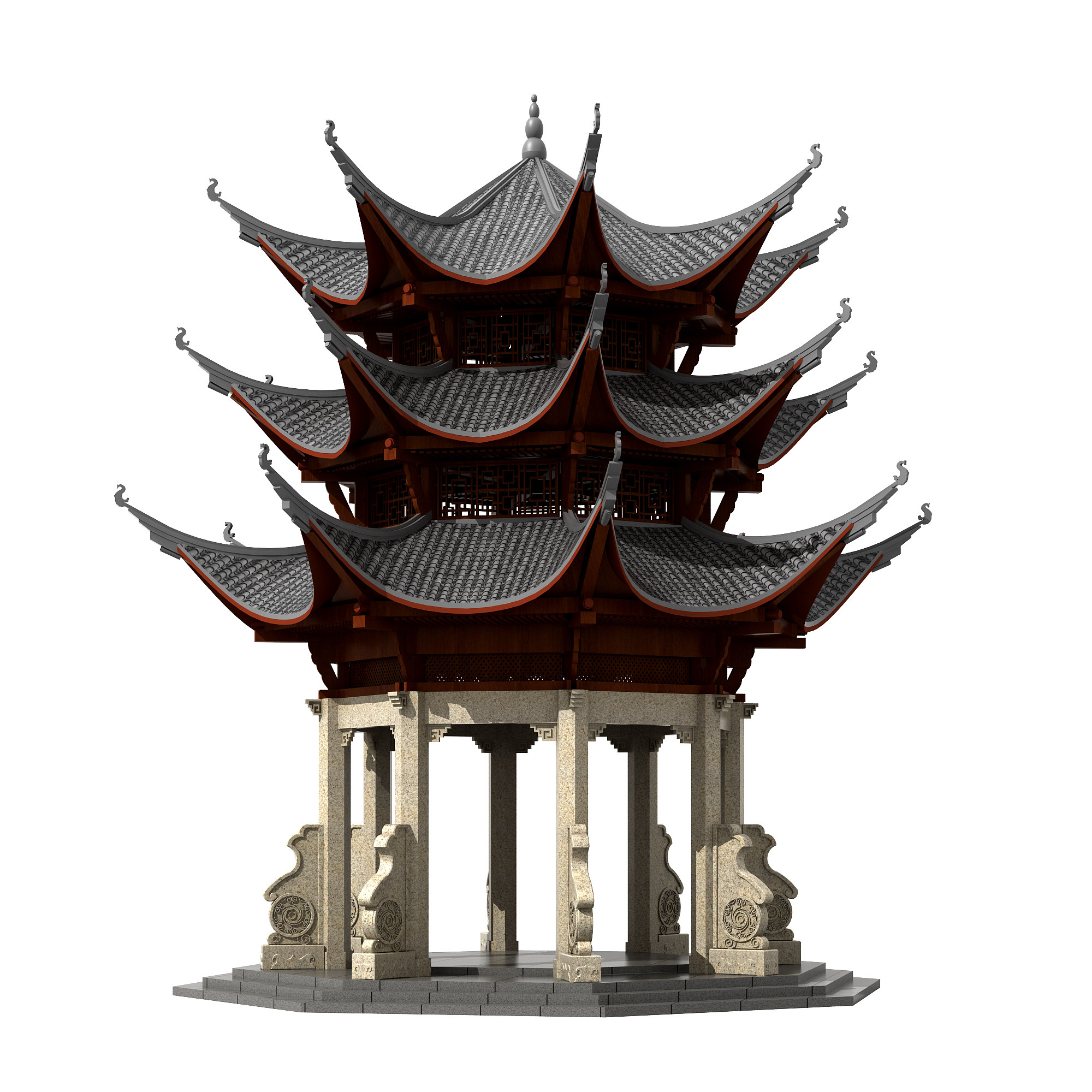 中式古建塔楼佛塔钟楼3d模型下载