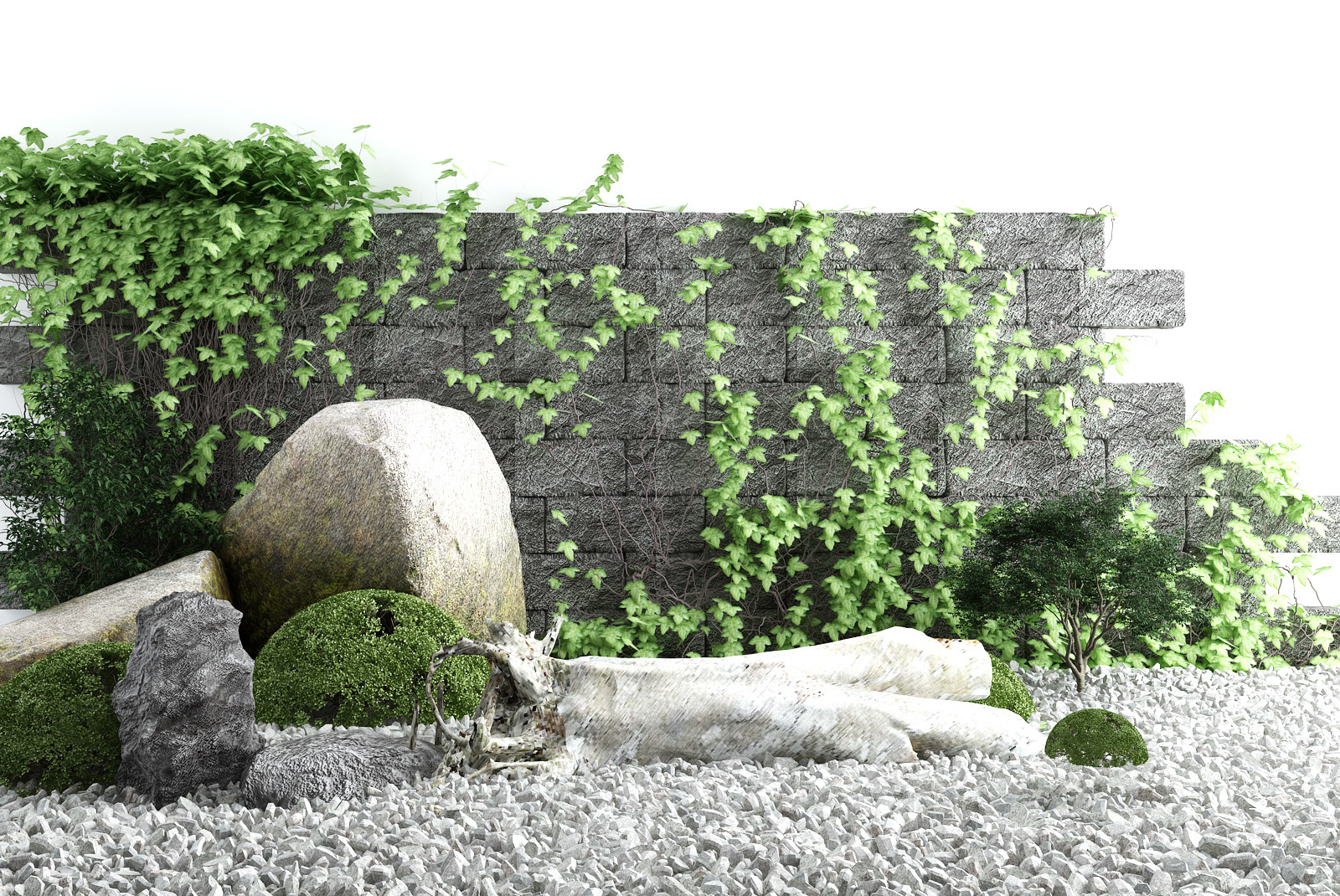 新中式庭院景观小品假山爬山虎3d模型下载