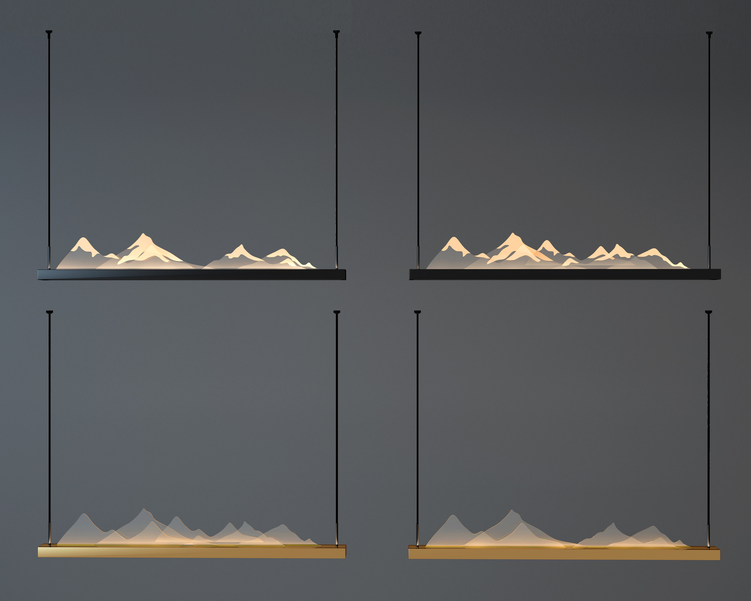 新中式山峦，山脉装饰吊灯3d模型下载