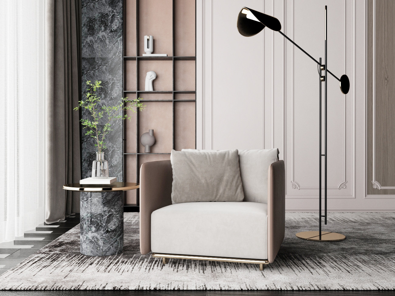 现代椅子，单人休闲沙发落地灯3d模型下载