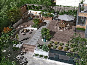 现代别墅庭院花园鸟瞰3d模型下载