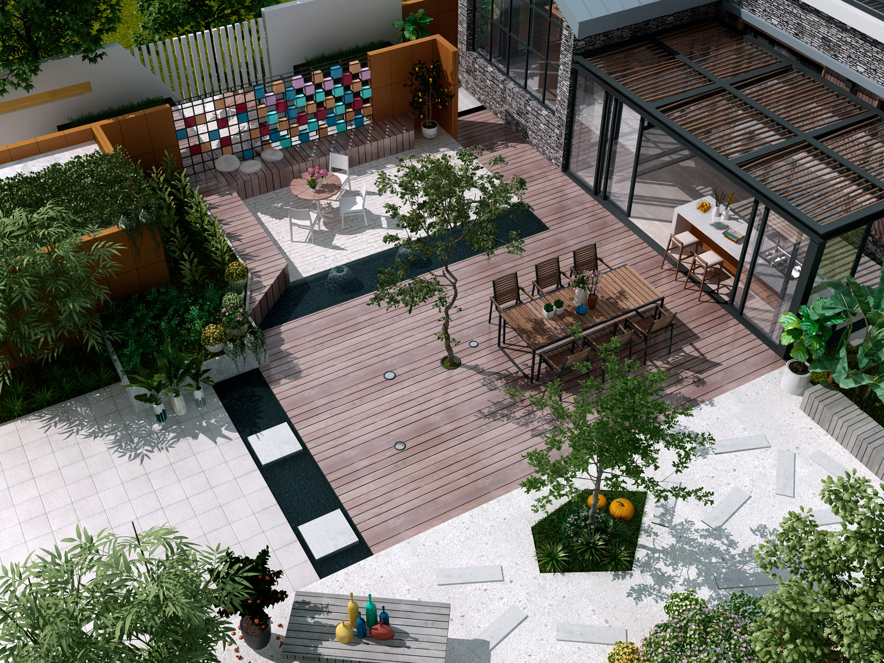 现代别墅庭院景观花园3d模型下载