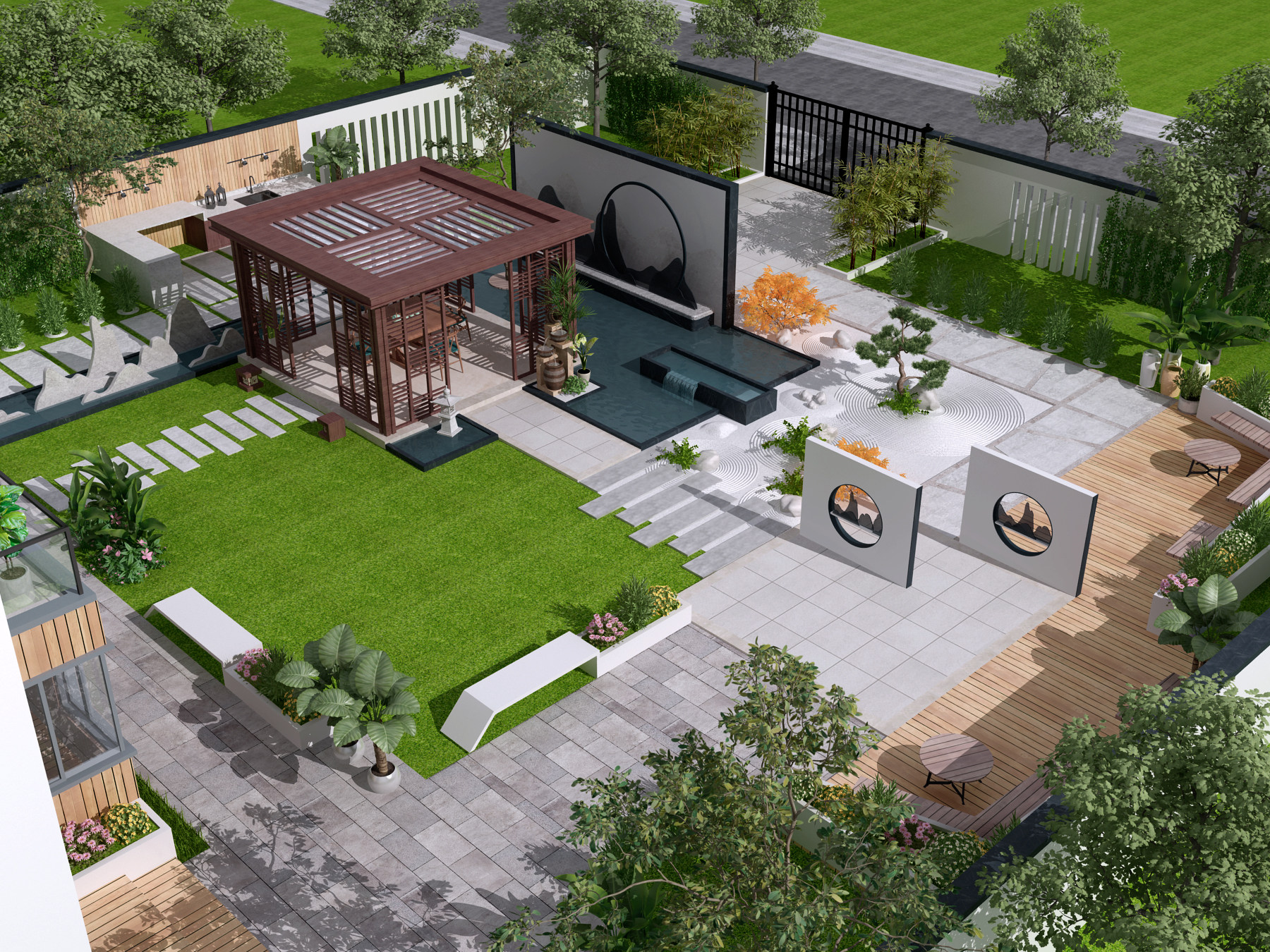 现代别墅庭院景观花园鸟瞰3d模型下载